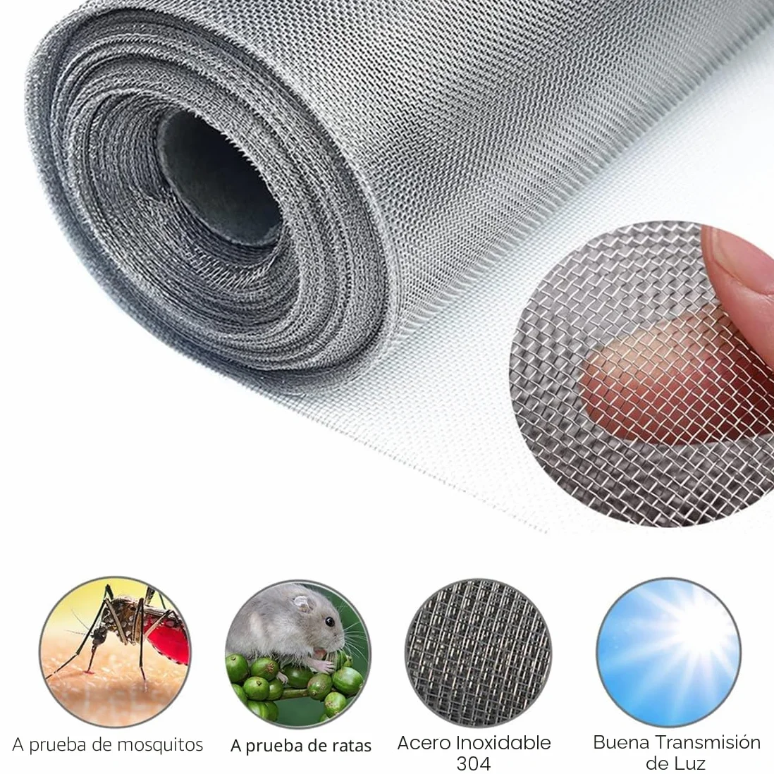 Malla Metálica de Acero Inoxidable 304 Fina 30 Mallas 30x120cm para Filtro Insectos Roedor