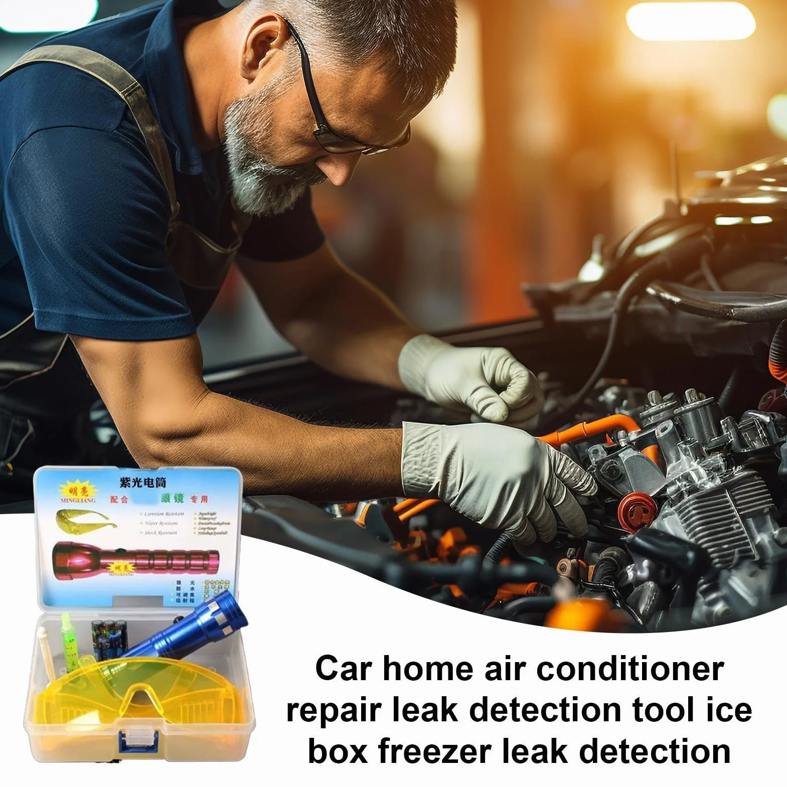 Kit Detector De Fugas para Aire Acondicionado | Linterna para Pruebas de Fugas en Aire Acondicionado - Tester Multiusos Eficiente para Fugas En Coches Congeladores Electrodomésticos