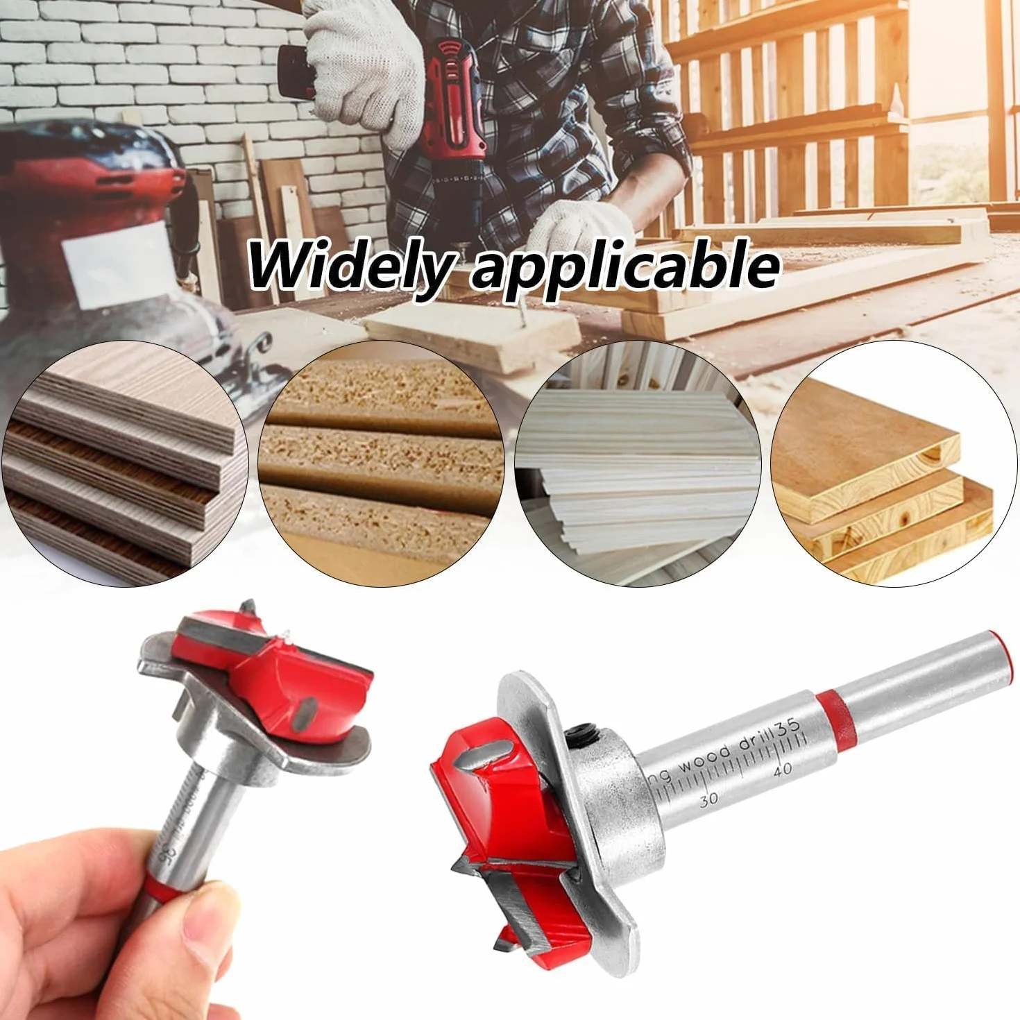 Brocas Forstner para Madera, Plantilla Bisagras Cazoleta 35 mm, con Posicionador y Placas de Montaje, Bisagra Oculta Guía Taladro para Gabinete