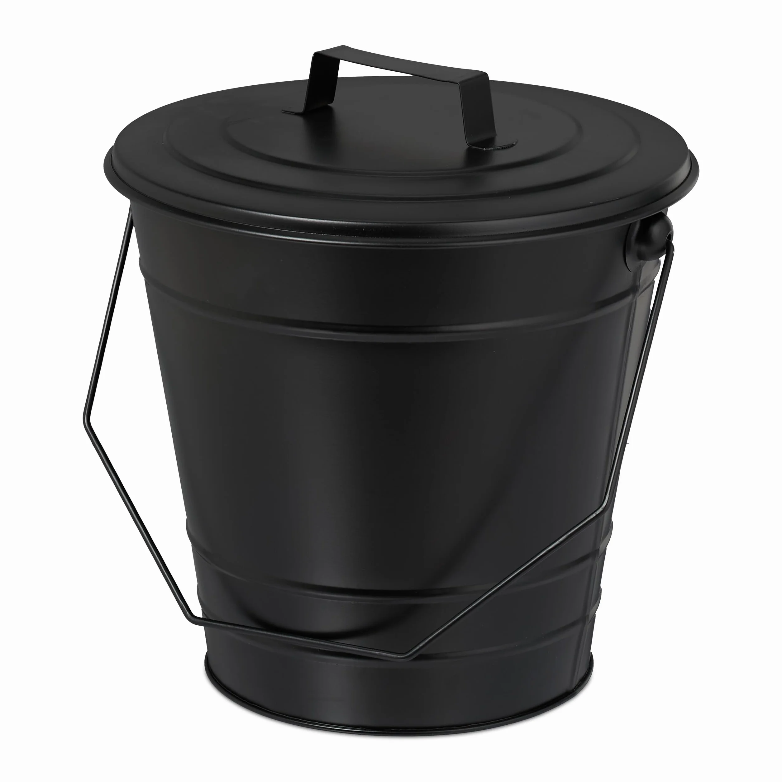 Relaxdays Cubo para Cenizas con Tapa, 7 L, Accesorio para Chimenea, Estufa, con Asa, Almacenar Carbón, Hierro, Negro