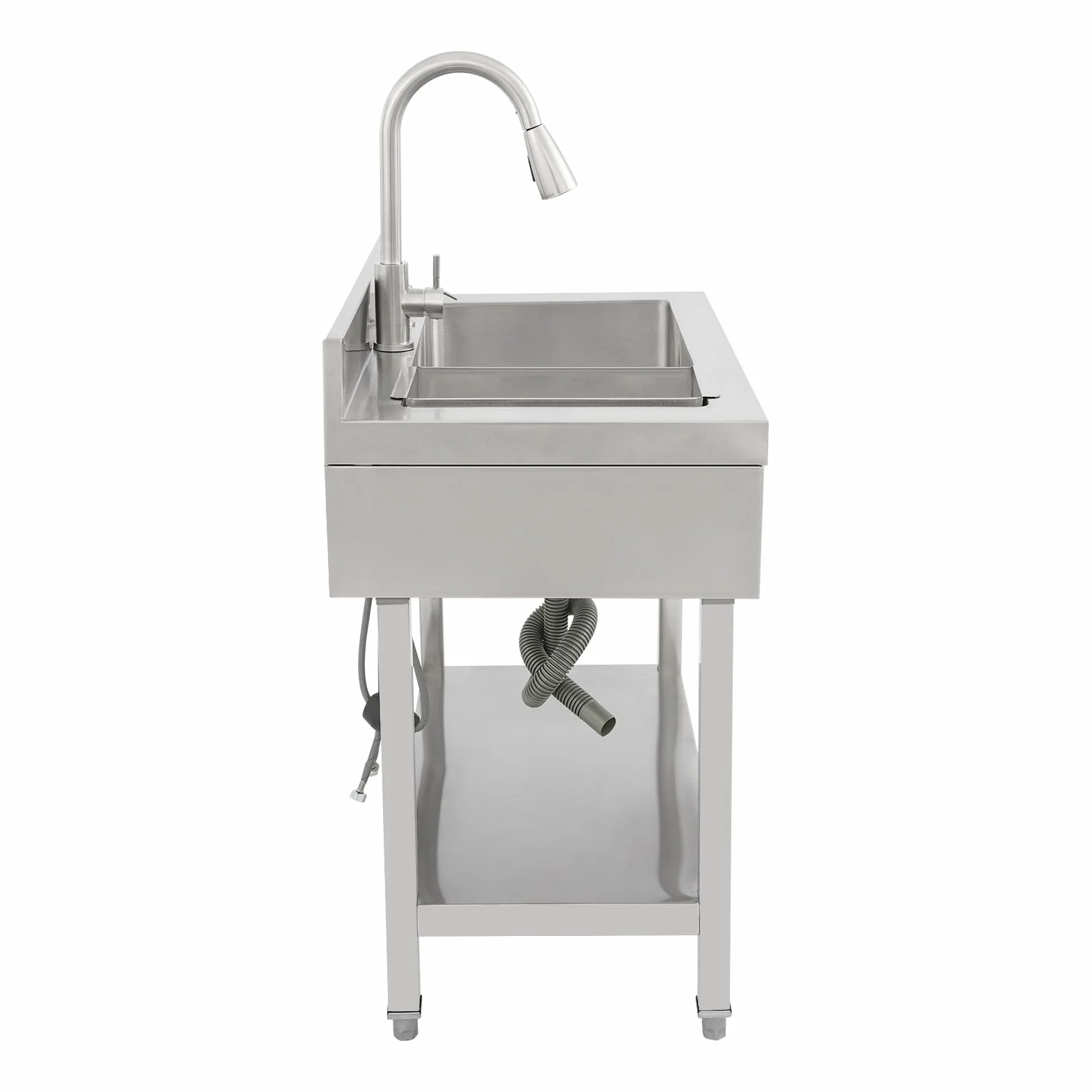 Lavando de acero inoxidable independiente, fregadero individual de cocina rectangular con pedestal, fregadero móvil para cocina, garaje, exterior(90x50x80 cm)