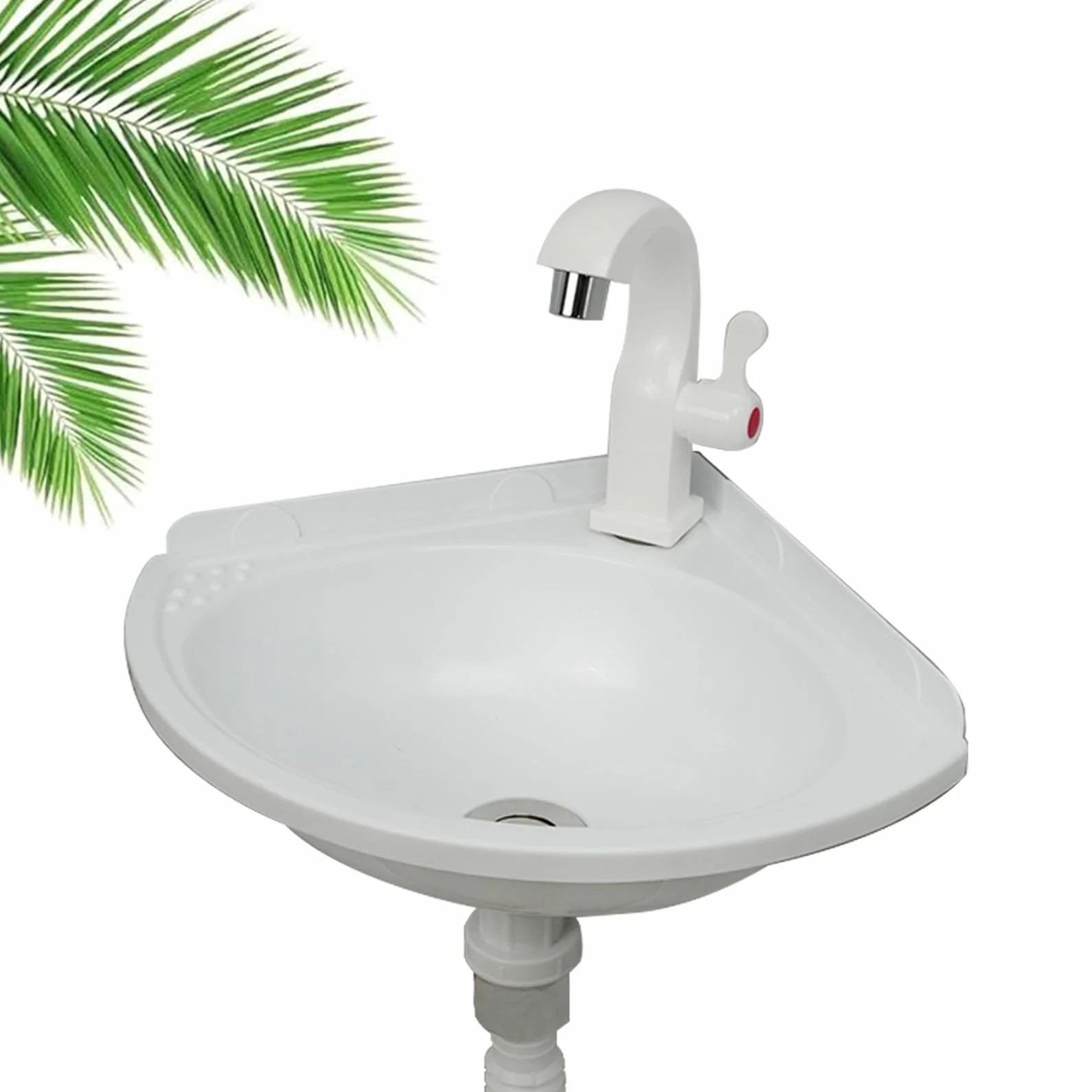 Lavabo de Esquina Pequeña de Plástico Para Baño, Fregadero de Montaje En Pared Suspendido Con Grifo y Juego de Desagüe - Mini Para RV Wc Sótano