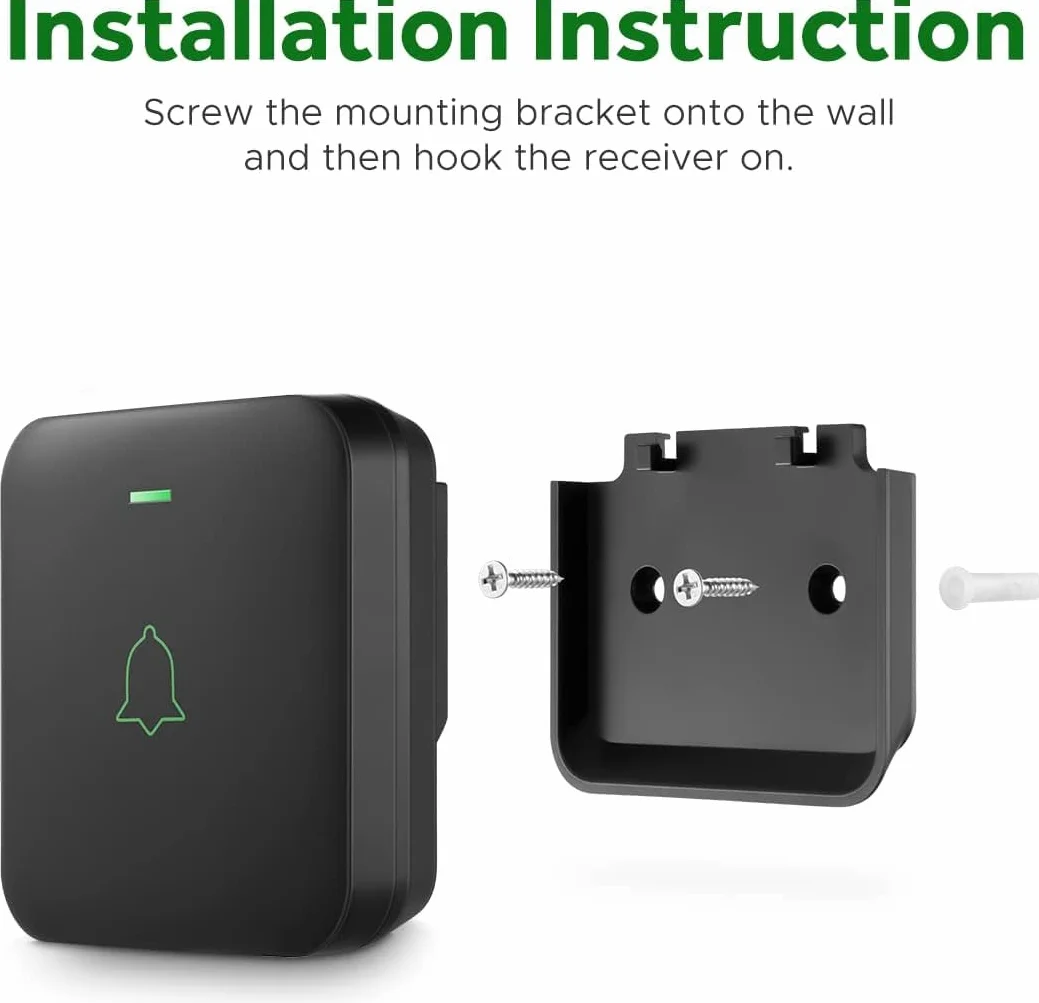 AVANTEK Timbre inalámbrico 300 m con 2 receptores IP55 resistente al agua 52 melodías 5 niveles volumen LED