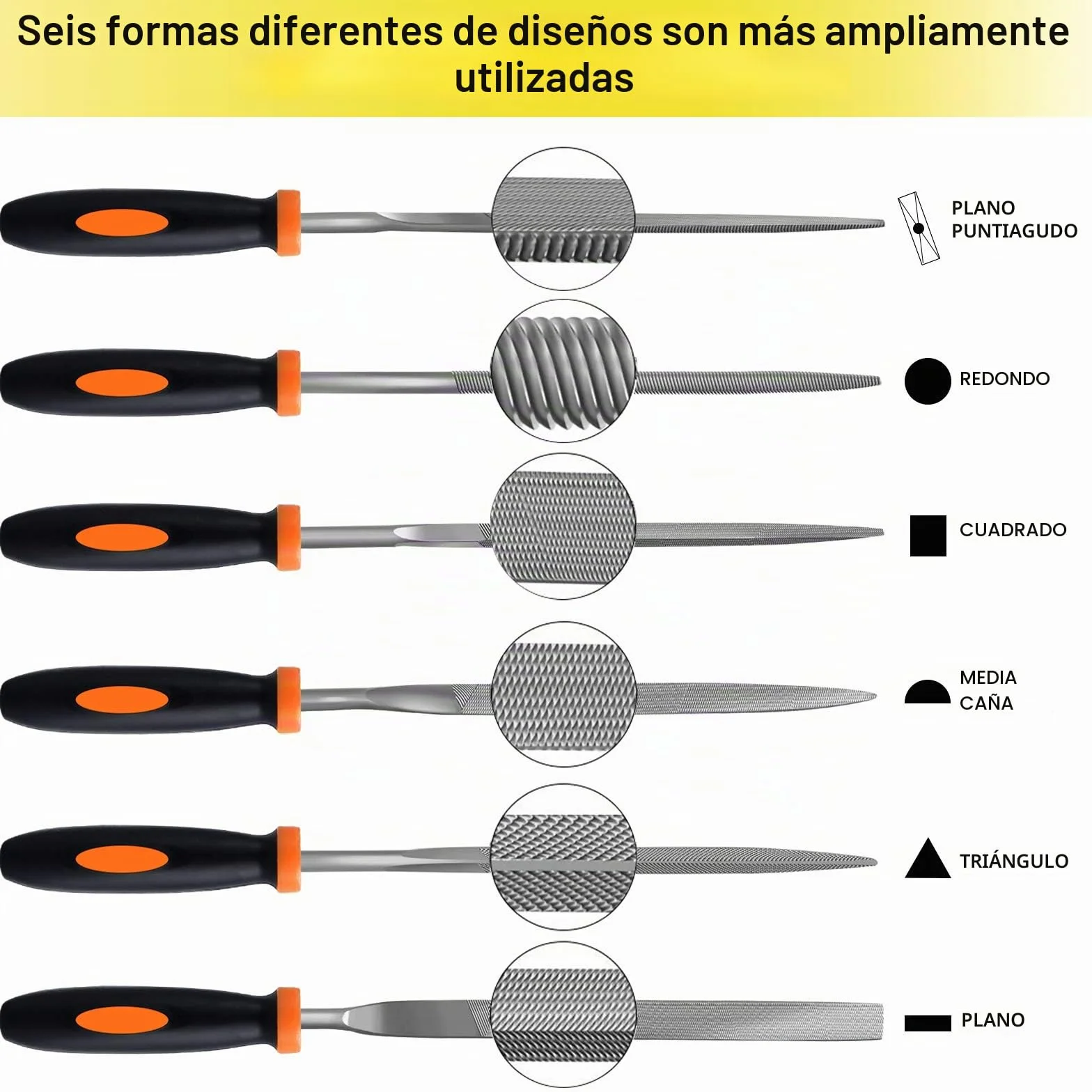 Preciva Juego de limas multiusos en acero con alto contenido de carbono, 6 piezas