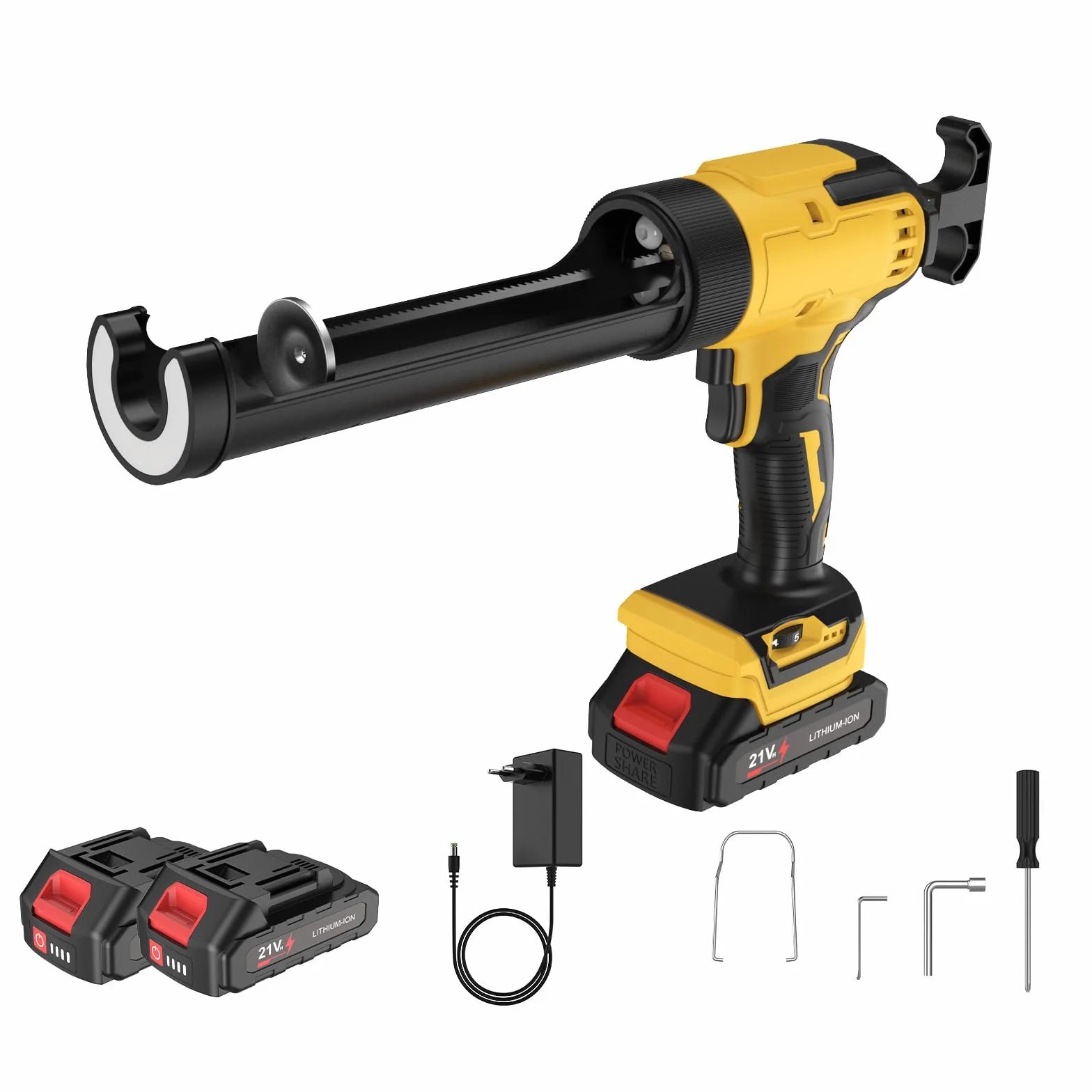 Pistola de silicona eléctrica, pistolas de pegamento eléctricas, con 2 baterías, 6 velocidades ajustables, lámpara led de 450 lúmenes, para sellado, sellador, sin fugas (amarillo)