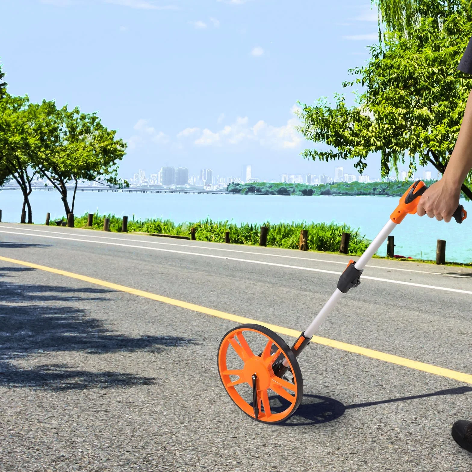 VEVOR Odómetro de Rueda para Medición de Distancia Diámetro de Rueda de 317,5mm Topómetro Medición de Distancia Mango Telescópico de 100-40cm Rango de Medición de 99999,9 pies con Mochila para Caminos