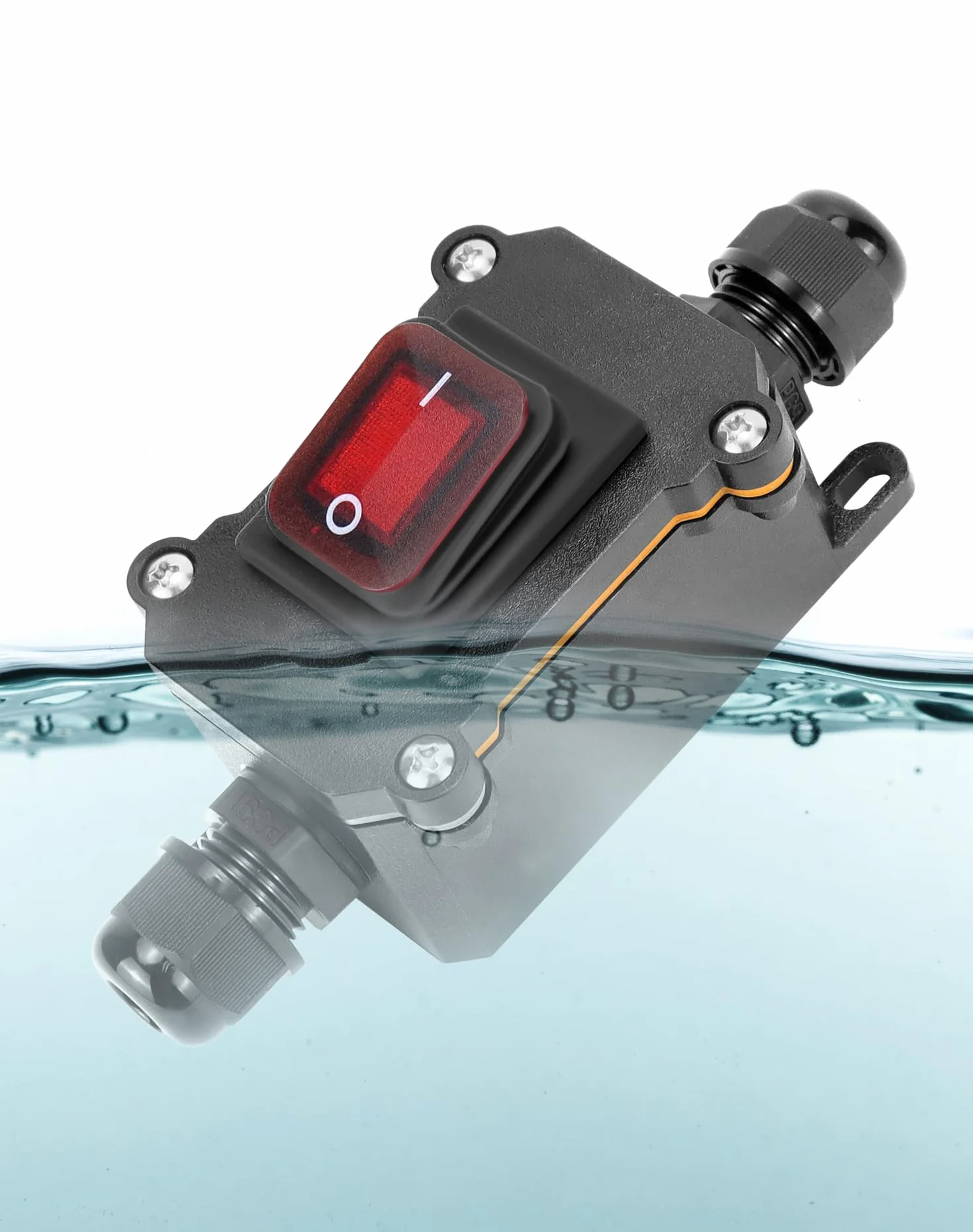 QWORK® Interruptor de cable en línea impermeable IP65 con luz indicadora roja, 220V 30A, DPST de 4 pines, control de encendido/apagado de doble posición