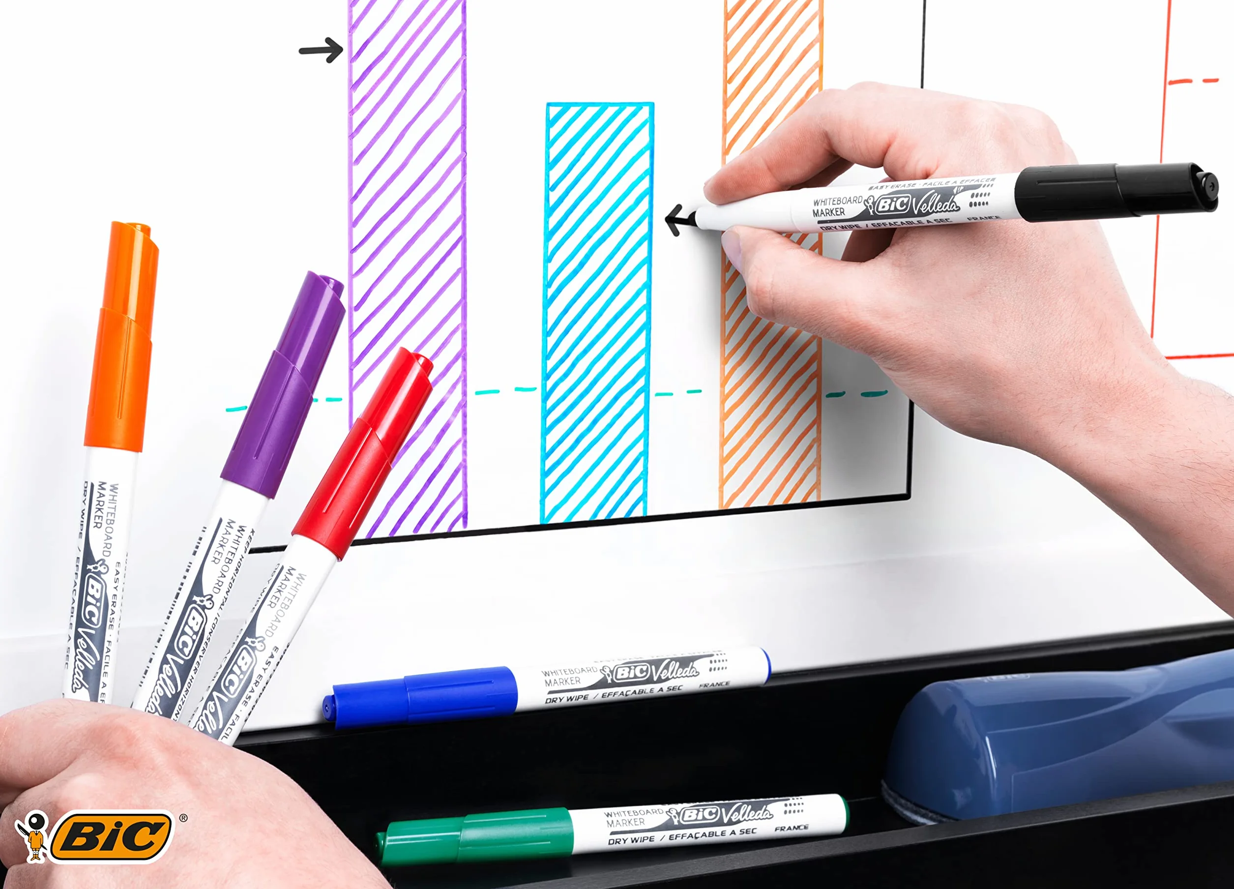 BIC Velleda 1741 - Rotuladores de pizarra blanca, punta media (4.5mm), caja de 4 unidades, colores surtidos