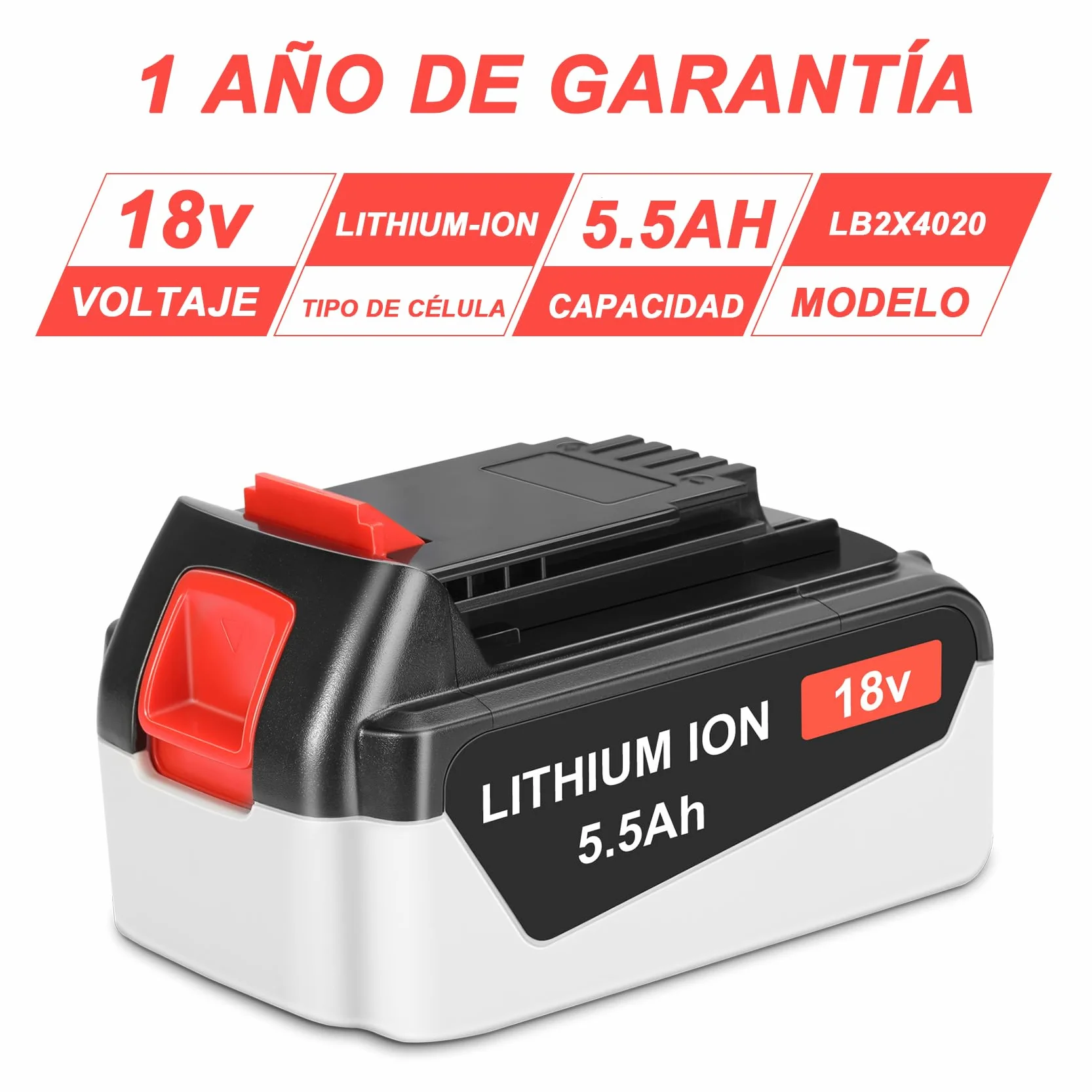 5.5Ah 18V Batería de Repuesto para Black Decker 18V Bateria LB20 LBX20 LST220 LBXR2020-OPE LBXR20B-2 LB2X4020 BL1518-XJ BL2018 BL4018 BL1518