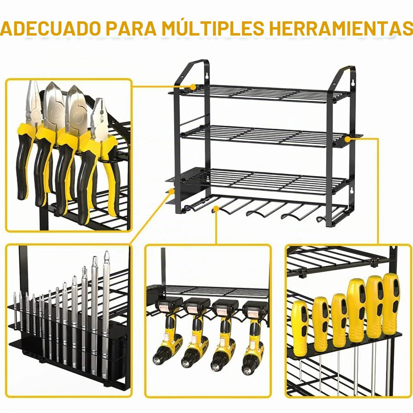 Organizador de herramientas eléctricas de 4 capas, soporte de pared para herramientas de taladro eléctrico, ahorro de espacio, resistente y duradero, fácil de instalar, añade más espacio de