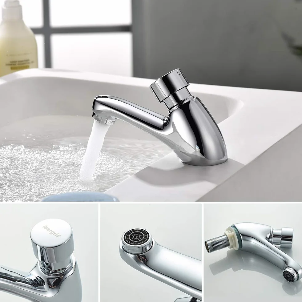 Ibergrif ‎M21901 Grifo de Lavabo Temporizado para Baño de Cocina Pública, Cierre Automático, Ahorro de Agua, Cromo
