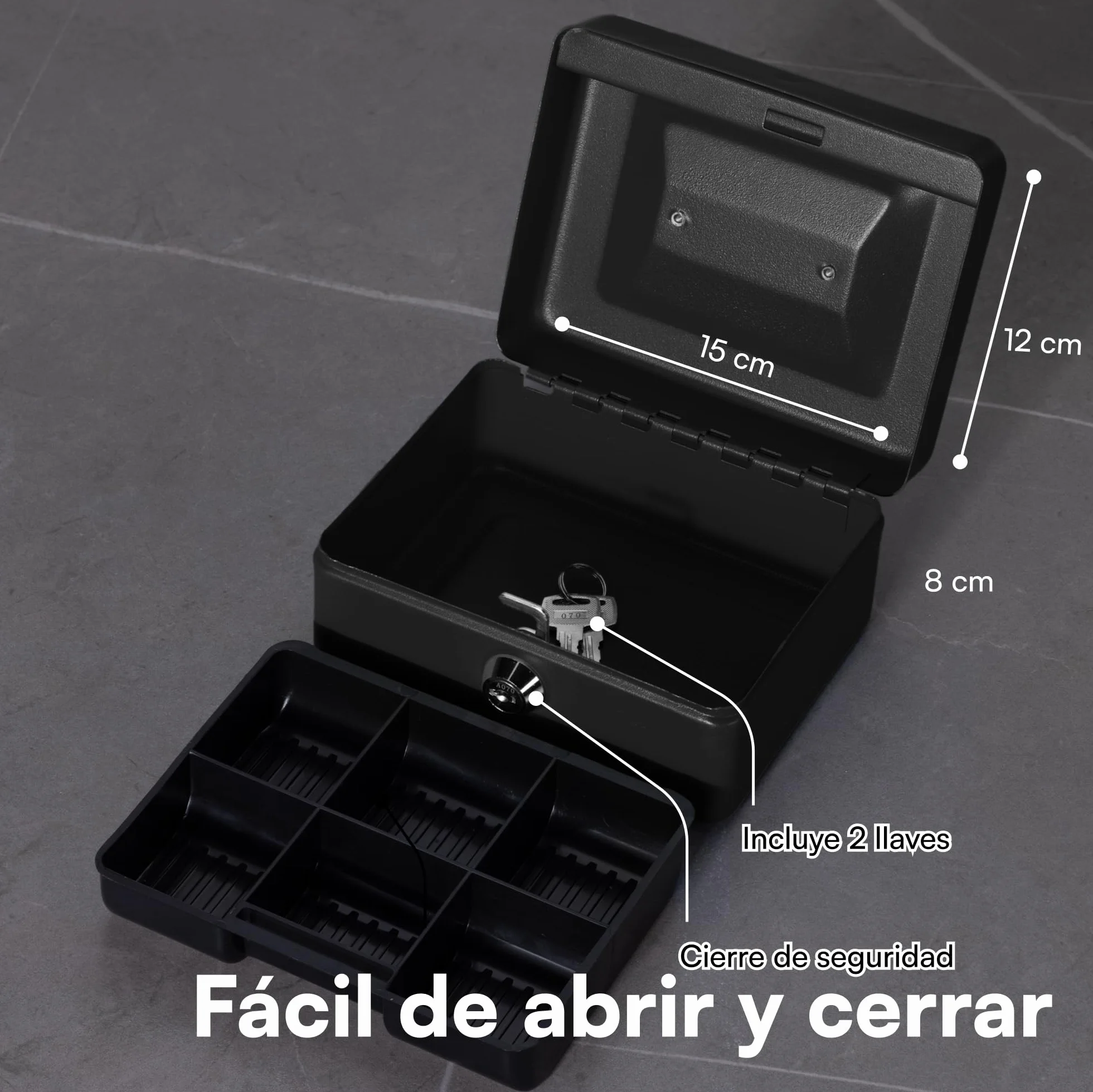 Caja de caudales H&S de acero con cierre y dos llaves 15 cm negro