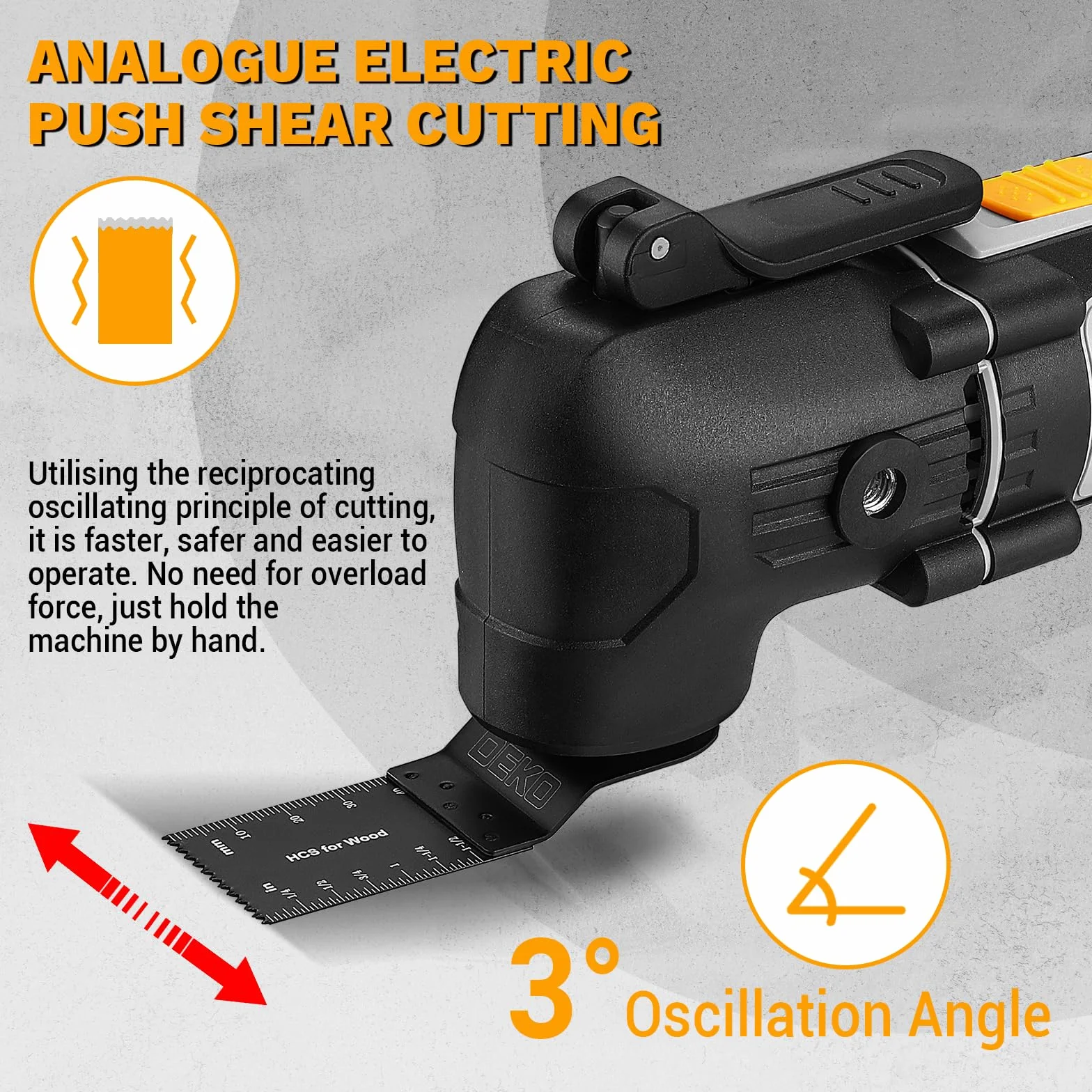 DEKOPRO Herramienta Multiherramienta oscilante de 300W, 15 000-22 000 rpm, Multitool Eléctrico con Cable, Control de 6 Velocidades, Incluye 20 Hojas de Lija, Apto para Madera, Plástico y Metal