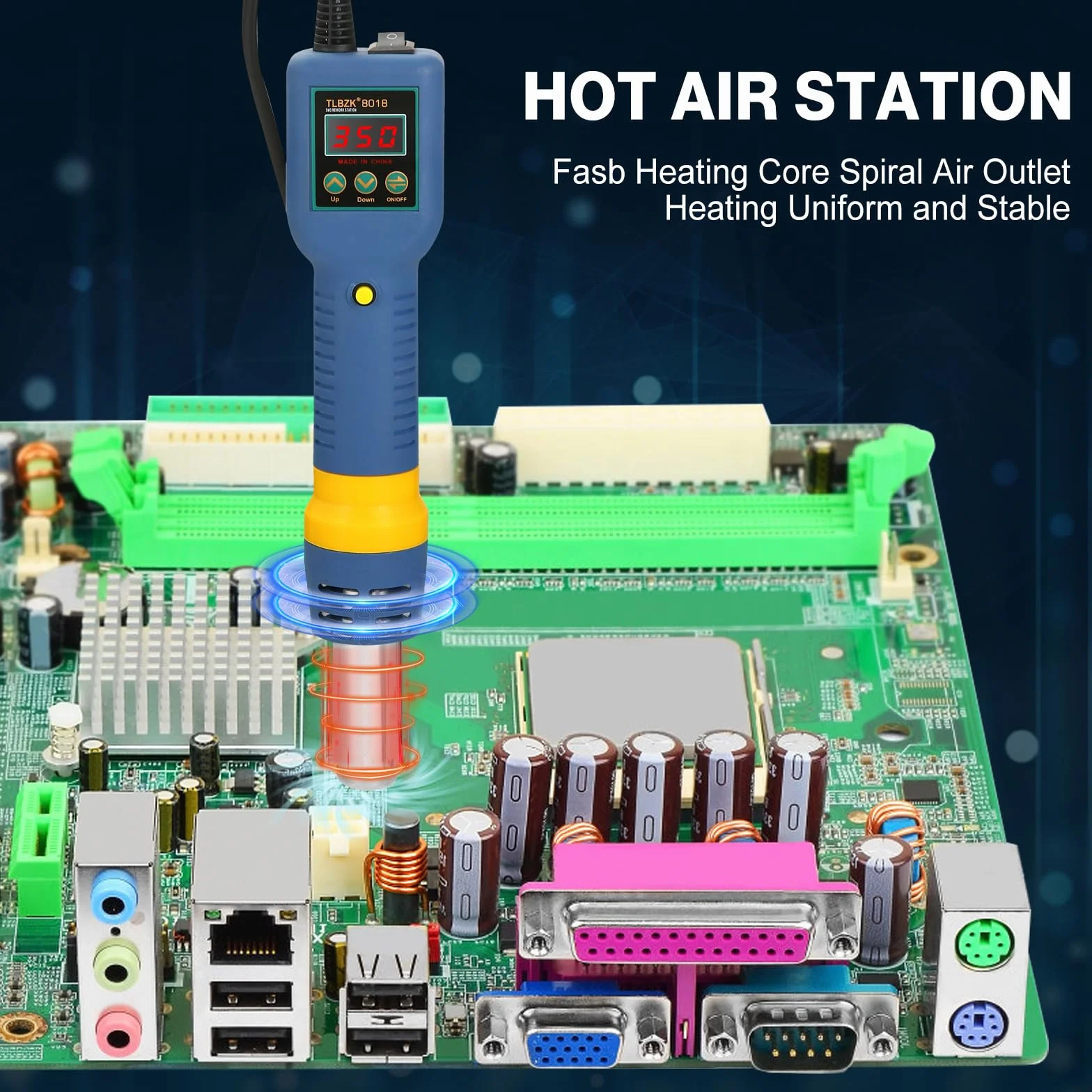 Estación de soldadura por aire caliente, 8018 Pistola de soldadura SMD portátil con pantalla digital de temperatura y pinzas con boquillas, conversión °C/°F