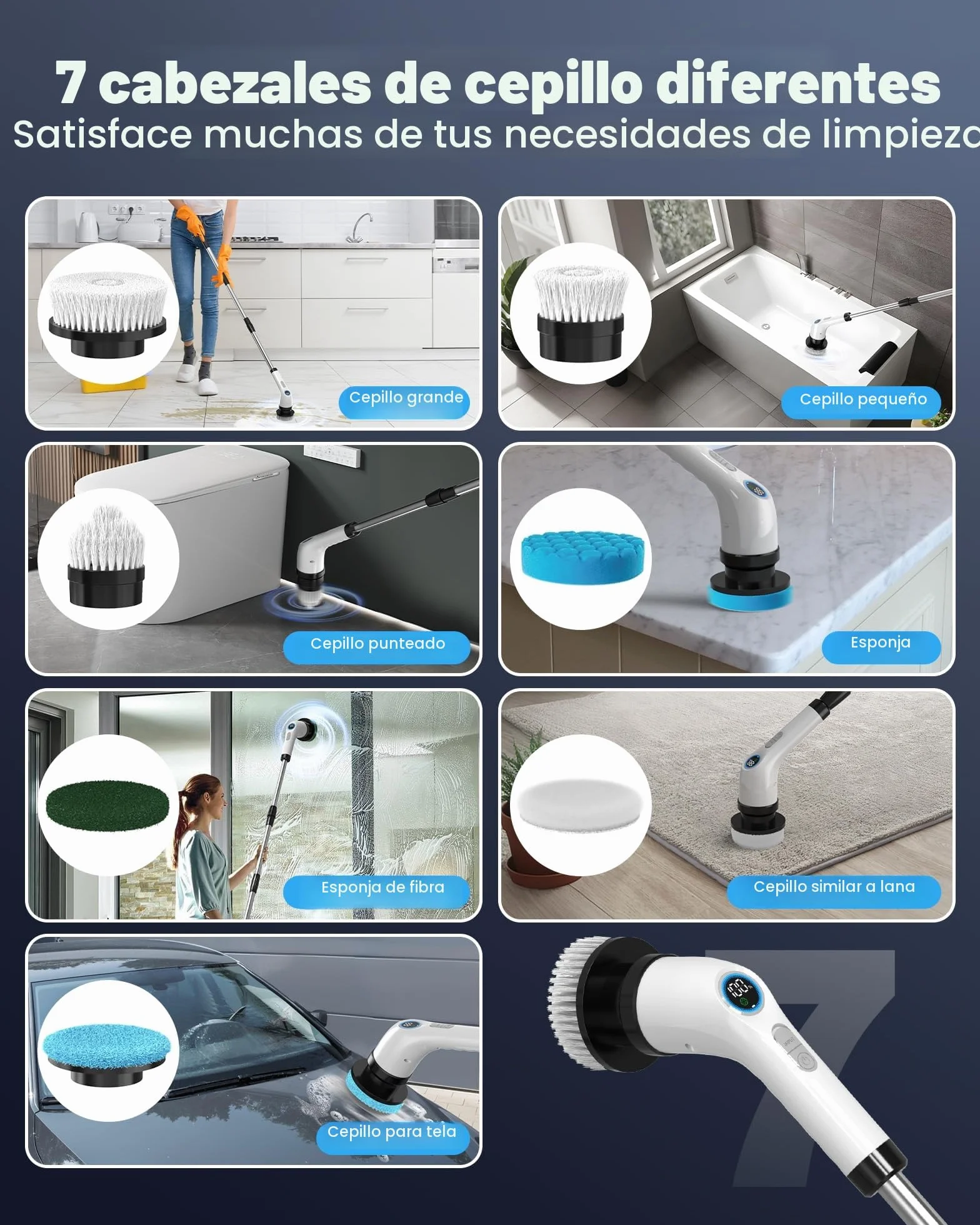 Cepillo de Limpieza eléctrico para el hogar – Hogar Spin Scrubber inalámbrico con batería – de Limpieza eléctrico para baño – Fregadero Terraza – de Limpieza Spin –