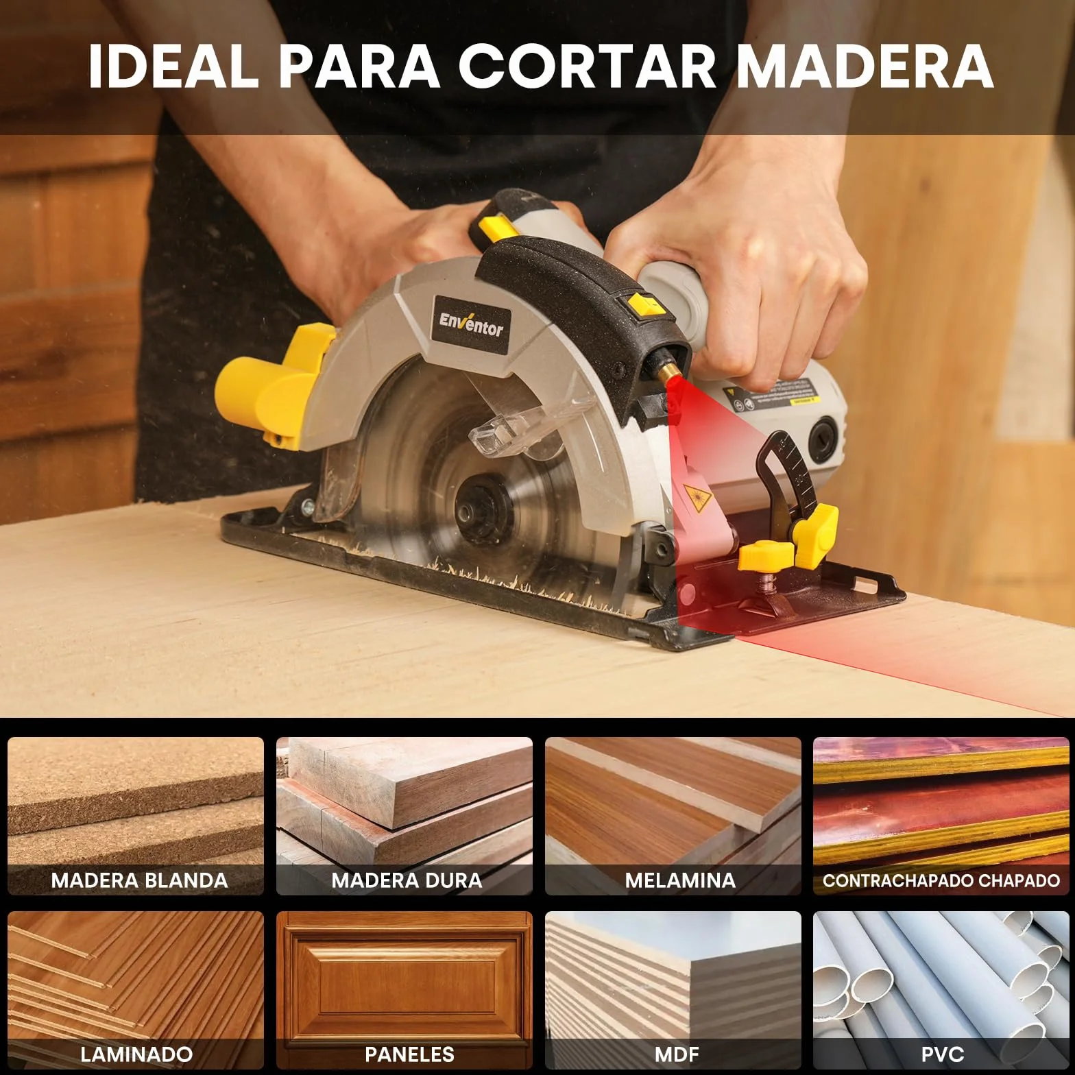 Enventor 3PCS Hoja de Sierra Circular 24T/40T/60T, 185mm x 20mm, Punta de Carburo de Tungsteno, Hoja de Sierra Circular de Mano para Madera, Compatible con Enventor Sierras Circulares