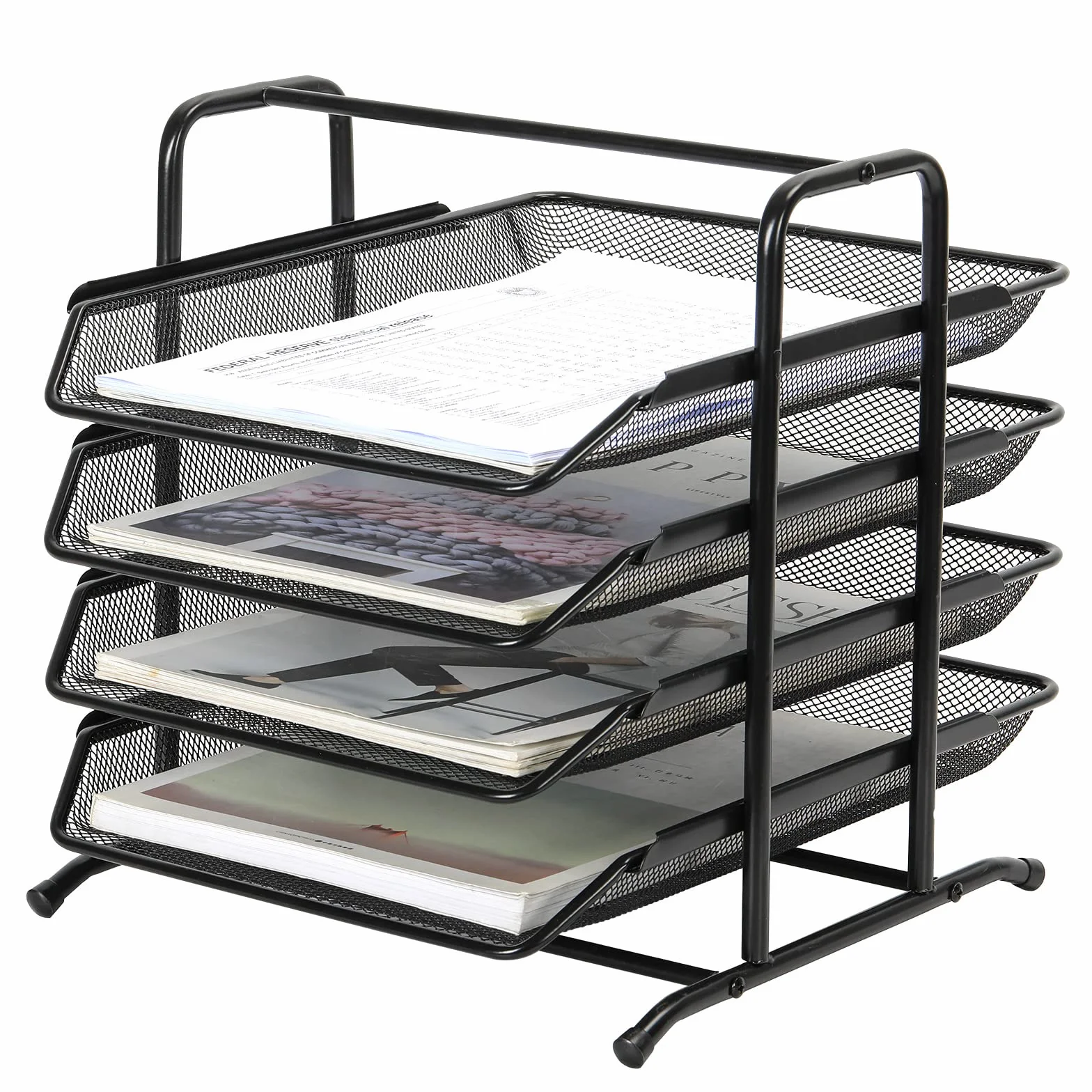 EasyPAG 4-poziomowy metalowy organizer biurkowy na dokumenty A4, czarny