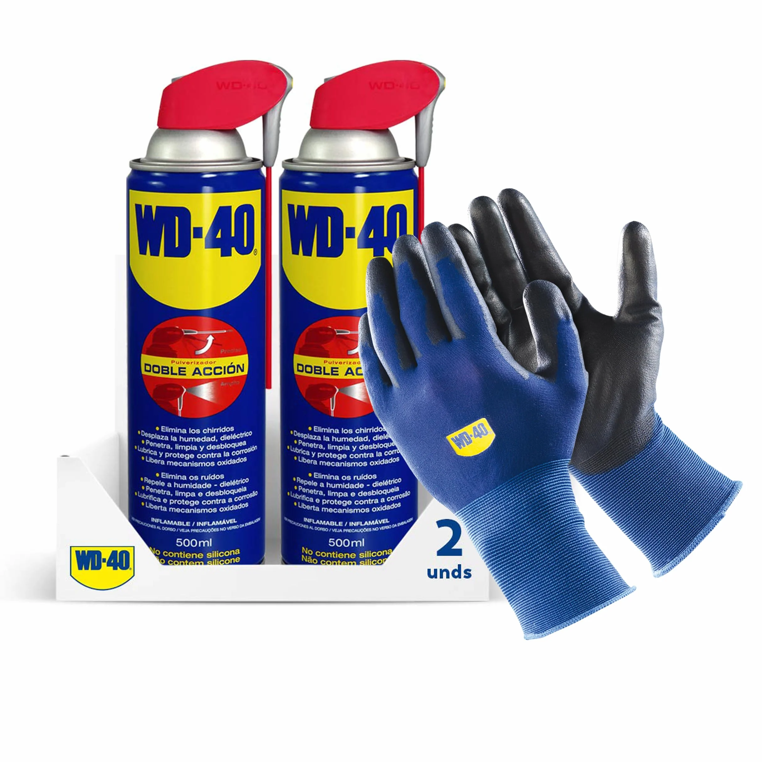 Wd-40 - Lubricante Wd40 Doble Acción 500 ml - Pack 2 Unidades y Guantes Originales de WD-40