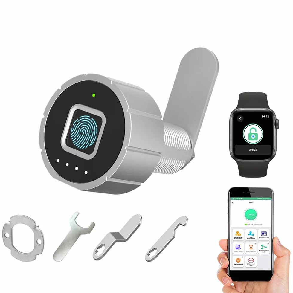 eLinkSmart Cerradura de cajón con huella dactilar de 20 mm, cerraduras de gabinete, 15 huellas dactilares y más de 500 usuarios de aplicaciones, Cerradura de privacidad sin llave para oficina en casa