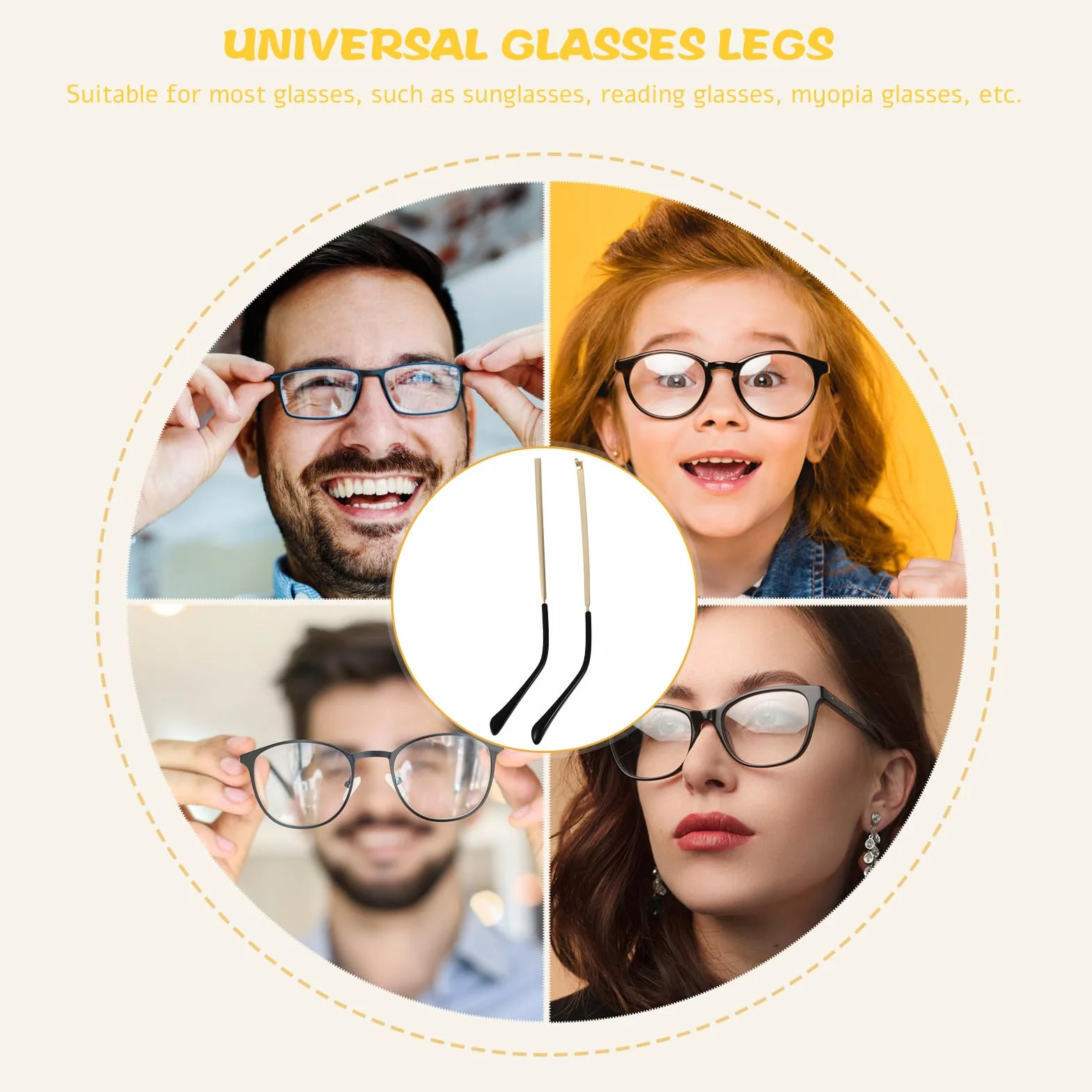 KOMBIUDA Patillas Metálicas para Gafas de Brazos de Repuesto Dorados Accesorio para Reparación de Anteojos y Gafas de Sol Compatible con Monturas Estándar