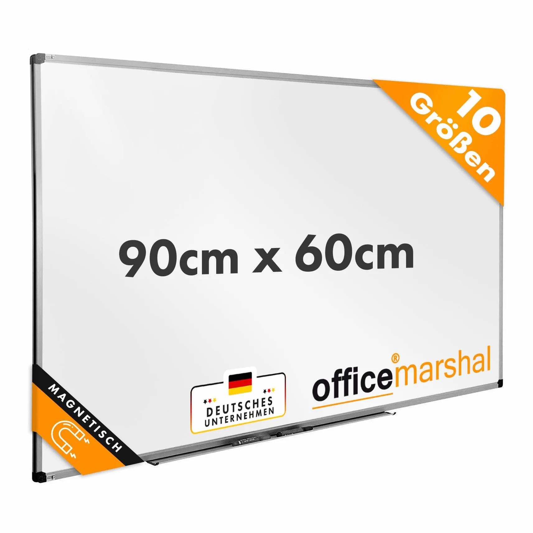 OfficeMarshal Pizarra blanca magnética 90x60 cm marco aluminio portapluma extraíble borrado en seco