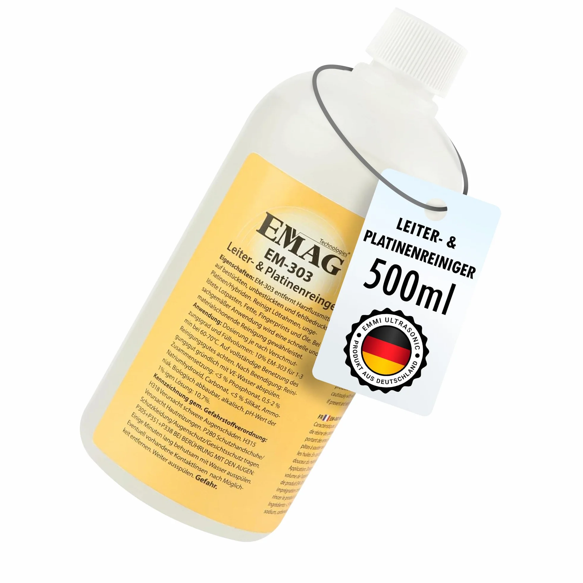 EMAG Limpiador de escaleras y placas EM-303 I limpiador ultrasónico especial para placas y híbridos no equipados I elimina grasas, huellas dactilares, etc. I 0,5 l