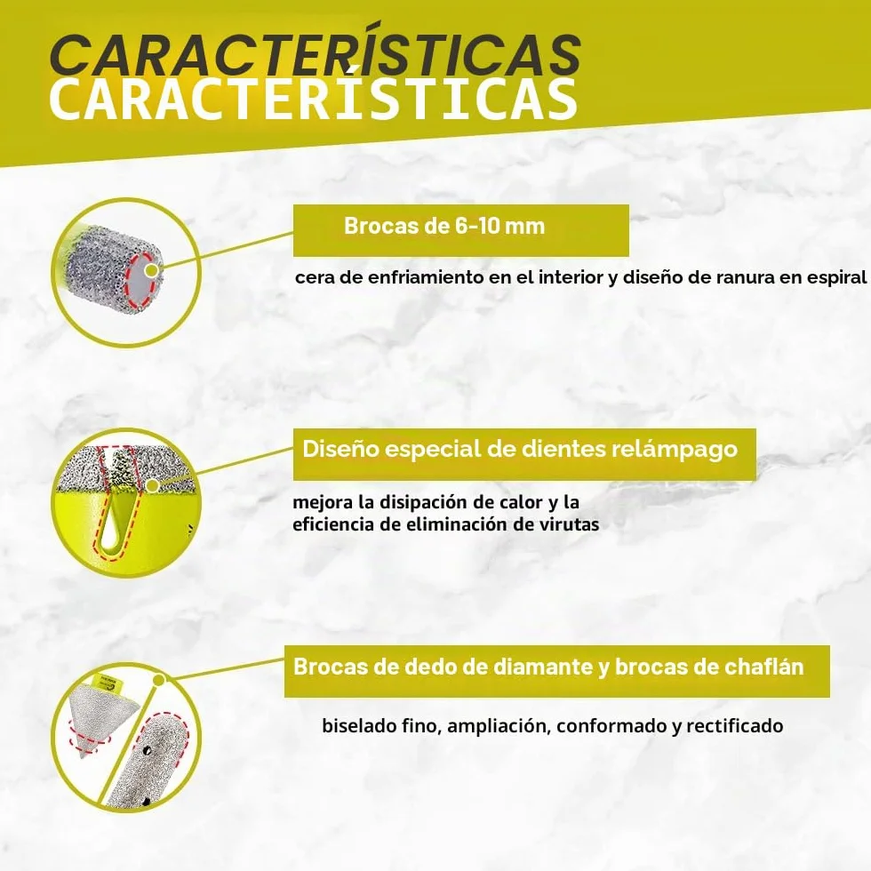 Juego de Brocas Diamante - Brocas Porcelanico 10piezas (6/8/10/20/35/50/68mm+20mm Fresa Diamante+50mm Broca Chaflán+Hex Adapter) para Porcelanico Cerámica Mármol Granito