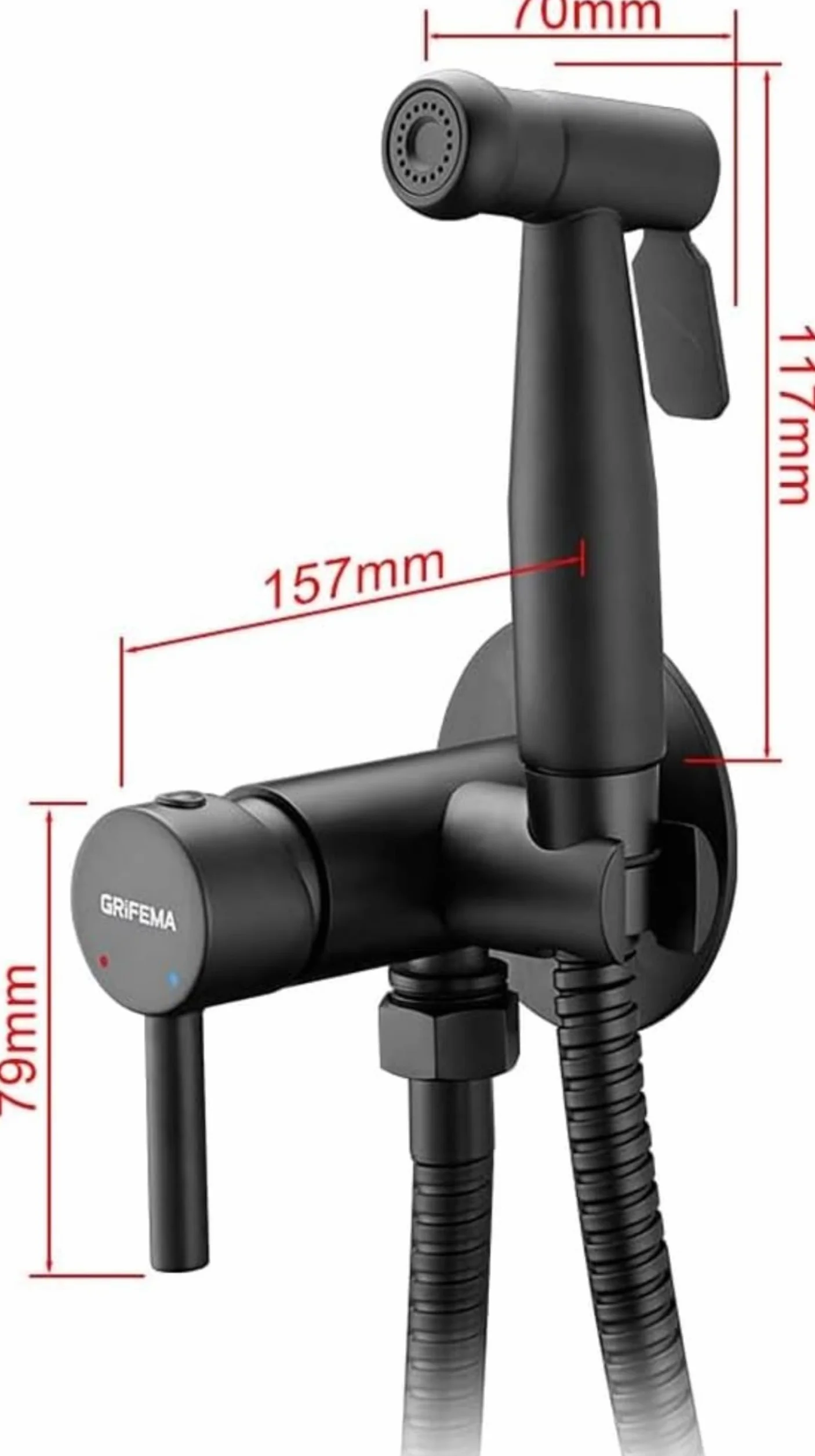 GRIFEMA G154B-1 Grifo bidet negro Monomando Empotrar para Bidé WC Agua Caliente y Fría Ducha Mano Soporte Manguera Flexo 1.2 m