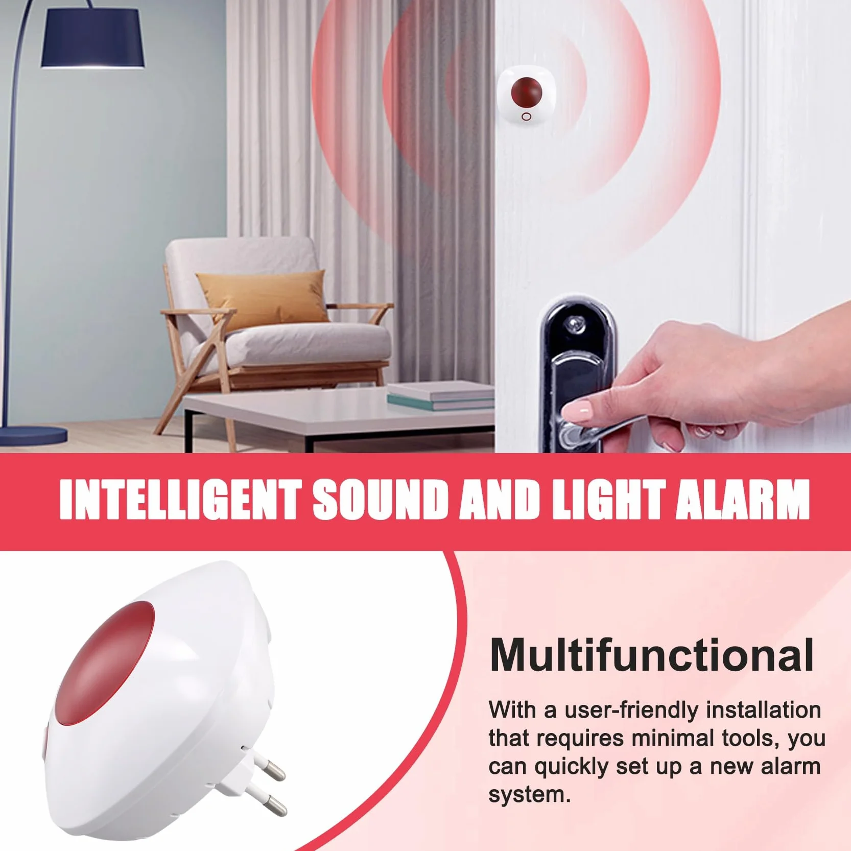 Sirena de Alarma con Luz de Sonido Inteligente WIFI 110dB TUYA Sirena de Protección de Seguridad de Seguridad de Alarma para el Hogar Enchufe Europeo