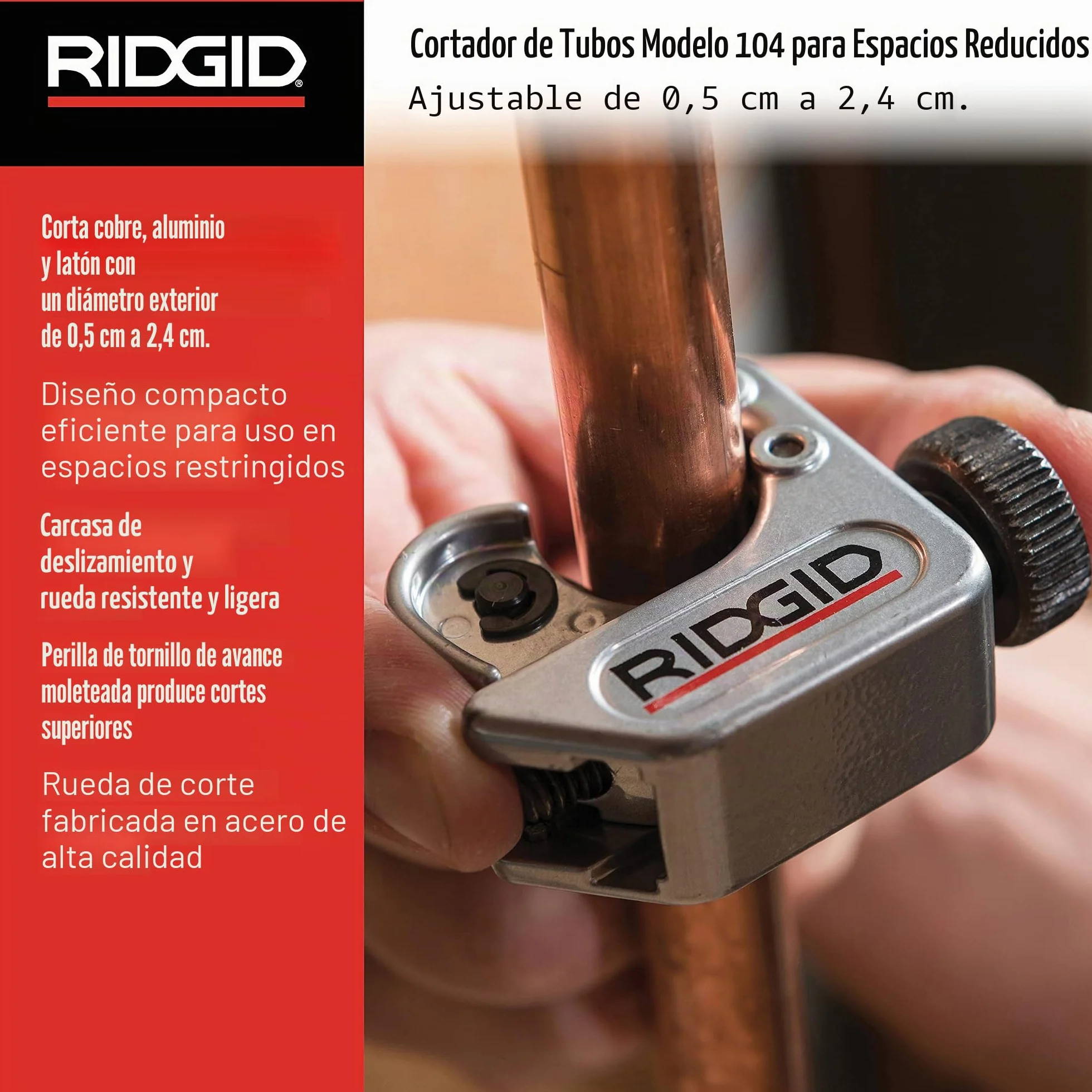 RIDGID 32985 Modelo 104 Cortador de tuberías para espacios estrechos, cortador de tubos de 4,8 mm a 23,8 mm