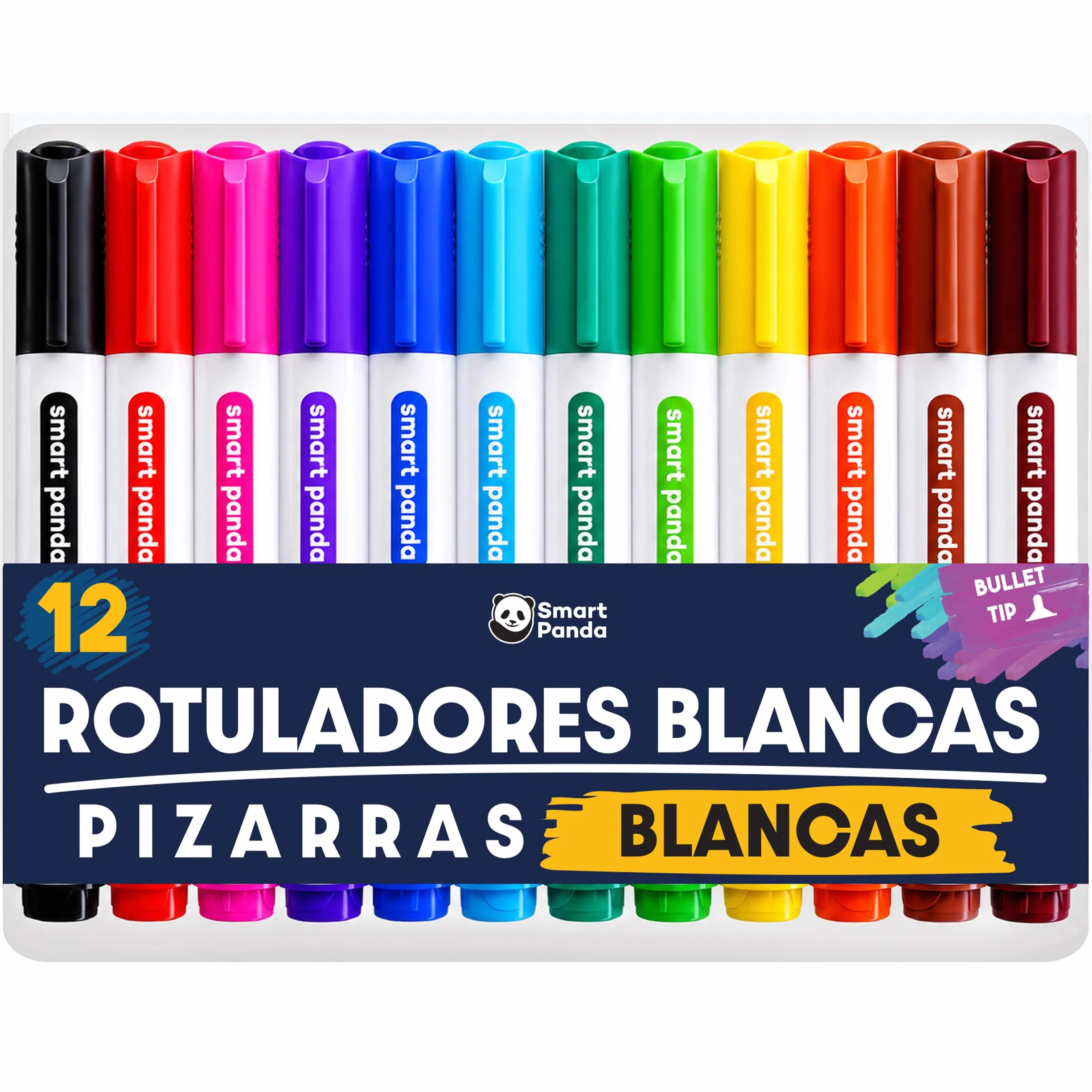 SmartPanda Rotuladores para Pizarra Blanca Punta de Bala Borrado Seco Juego de 12 Colores
