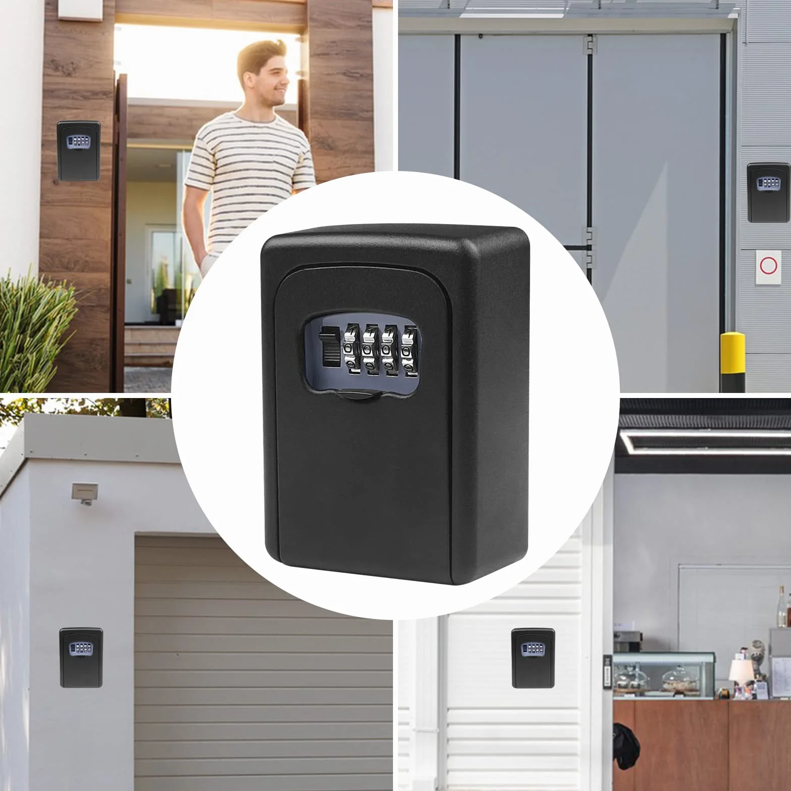 Ceisazira Caja de Seguridad para Llaves con Código de 4 Dígitos, Impermeable, Resistente a la Corrosión, Pared, Negro