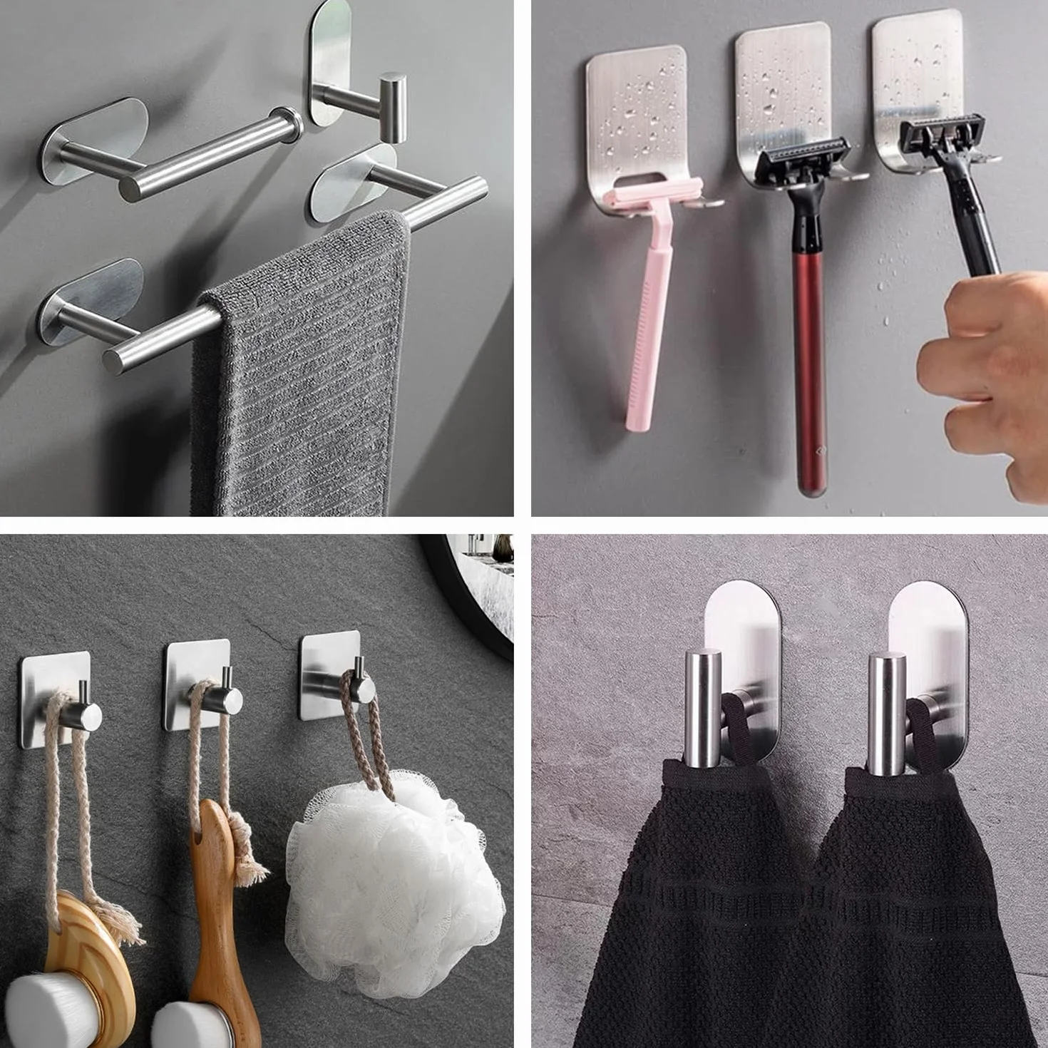 Toalleros de Baño Sin Taladro 9PCS Acero Inoxidable SUS304 Kit Accesorios Baño con Portarrollos Papel Higienico
