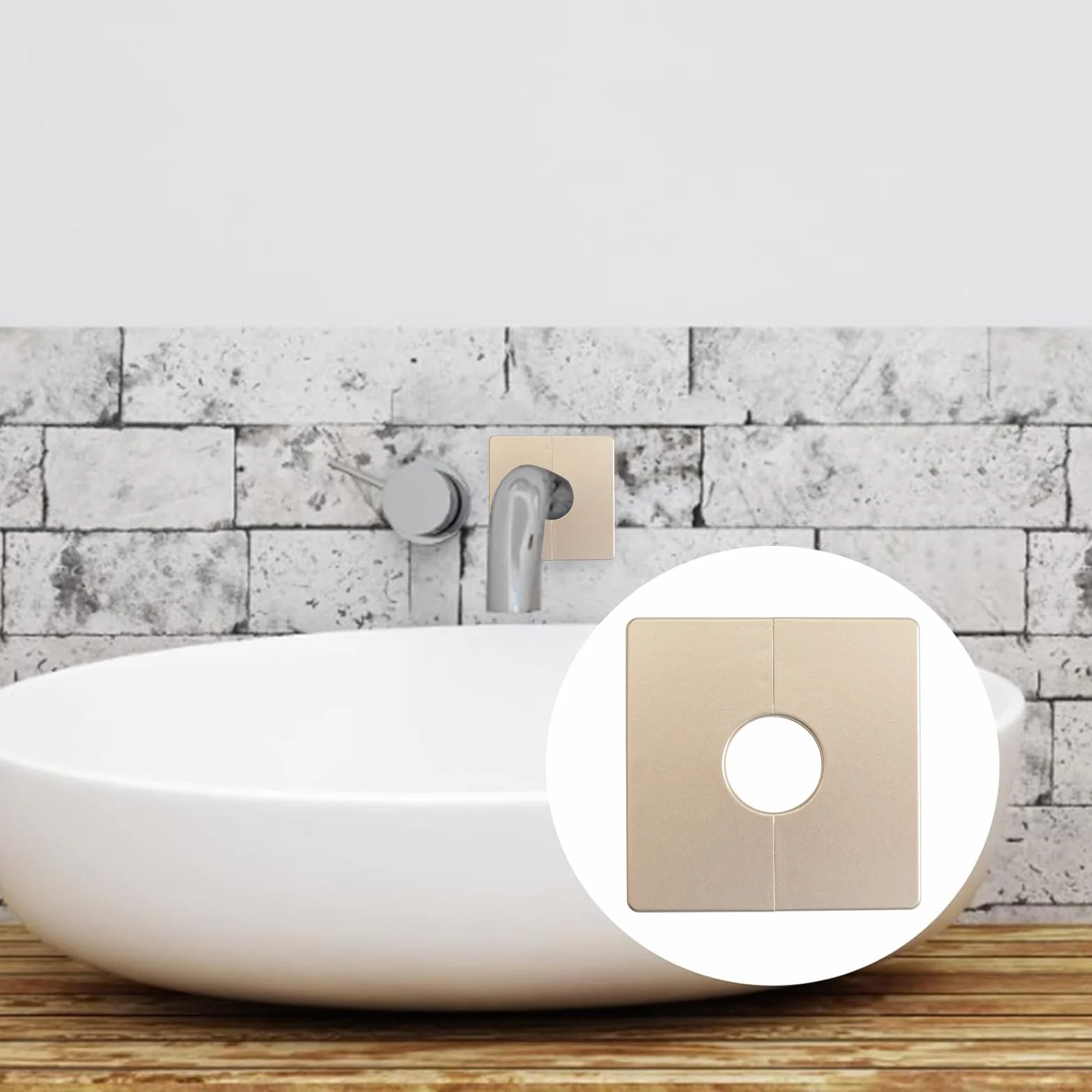 Cubiertas de tubo de pared UFURMATE, 2 piezas de placas de escudo cuadradas de plástico autoadhesivas, cubiertas de tubo de ducha decorativas, diámetro interior 28mm/1.1 pulgadas (dorado)