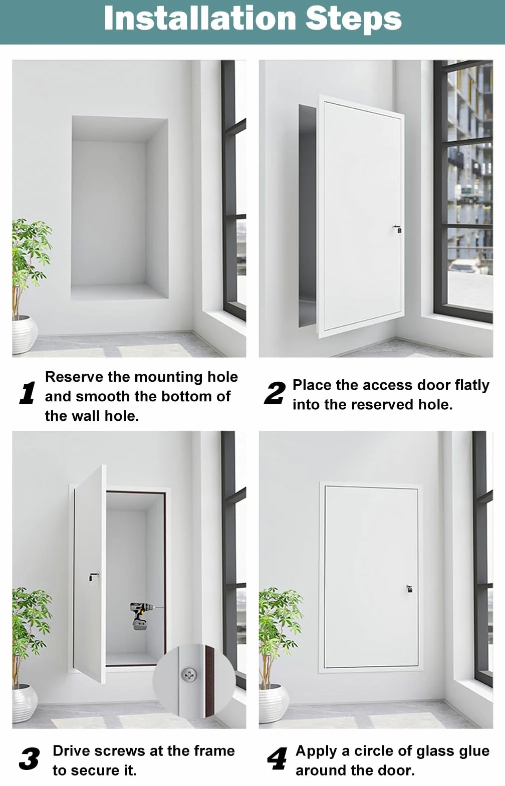 Puerta de Inspección Panel de Acceso Blanco con Cerradura, Trampilla de Inspección de Pared, 400x400, 500x500, 600x600, 600x750, 600x900, 700x700, 800x800, Puerta de Acceso Grande con Llave(50x50cm)