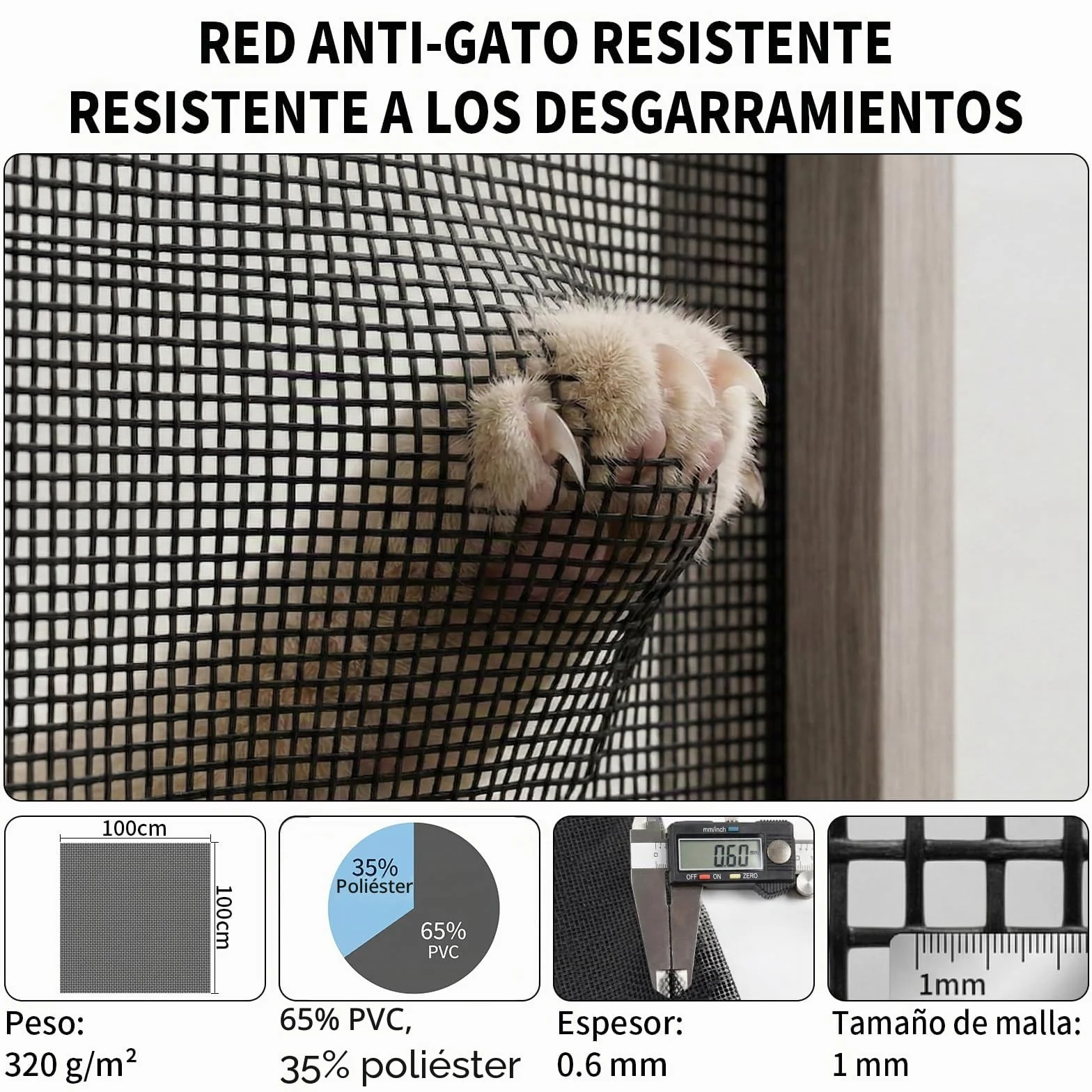 BKSAI Mosquitera Ventana para Gatos, Red Anticaída Adhesiva sin Taladrar, Malla Recortable Resistente a Arañazos, Protección Mascotas para Ventana - 130x150CM Negra