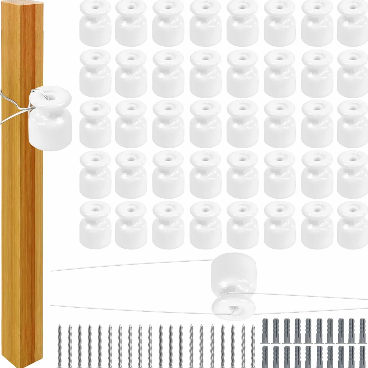 50PCS Aisladores de Porcelana para Cable Trenzado Ø19 mm, Abrazadera Cable Porcelana, Aisladores de Ceramica Blanco, Aislante dePorcelana con Tornillos y Tacos para Seguridad deCable Eléctrico