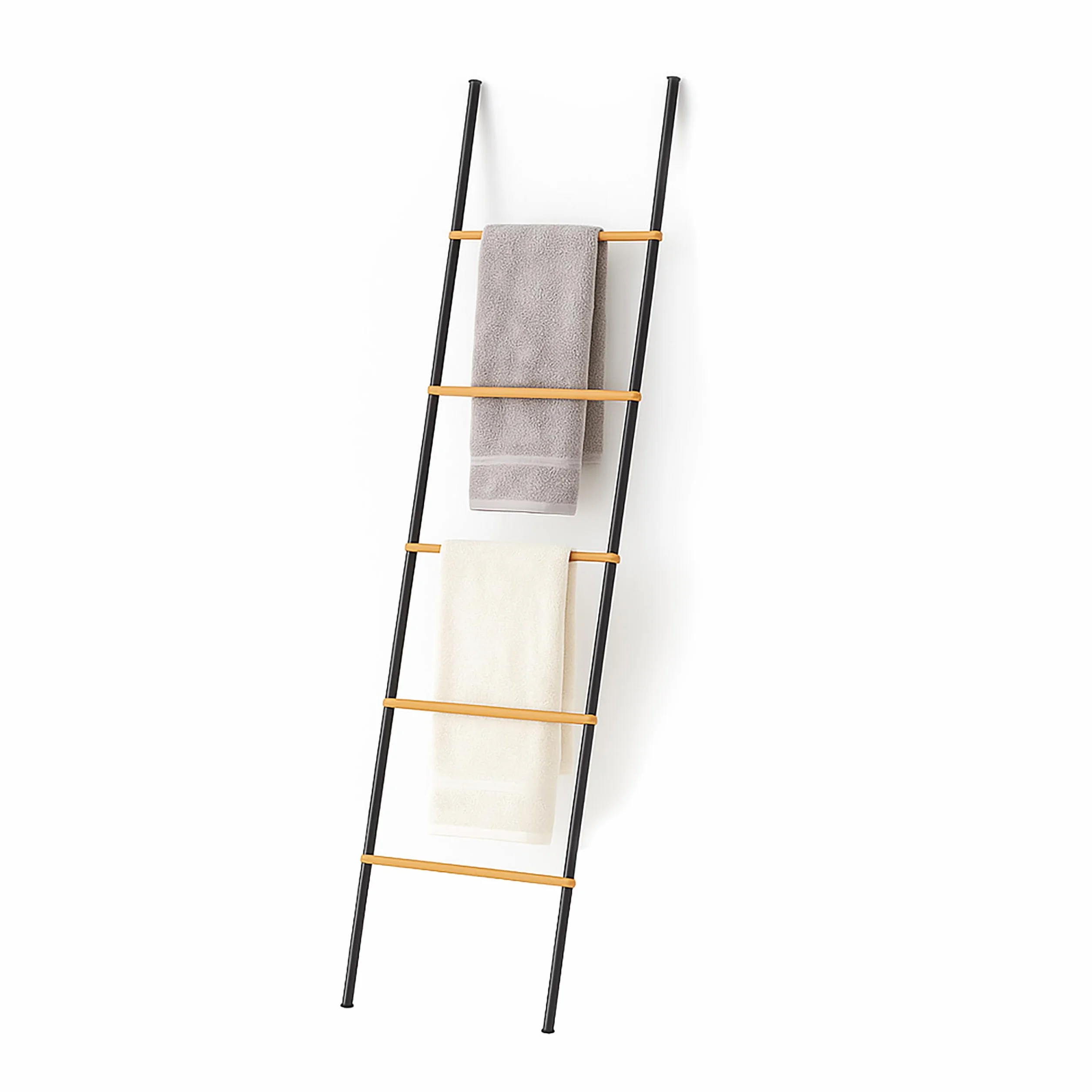 Escalera para Toallas Relaxdays, bambú y Hierro, HBT: 164 x 45 x 2 cm, 5 peldaños, Negro/Natural