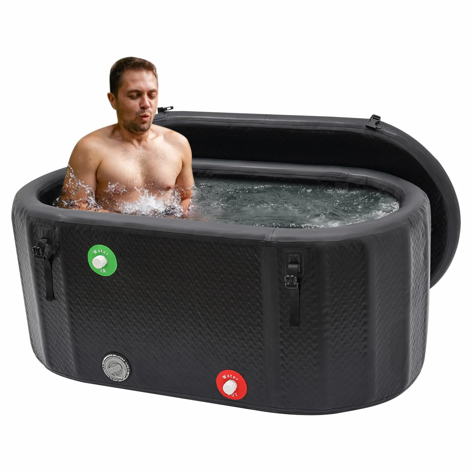 Bañera de hielo inflable de 370 litros, dimensiones 150 x 80 x 67 cm, bañera de hielo ovalada para adultos, adecuada para terapia de frío en atletas y campamentos de verano