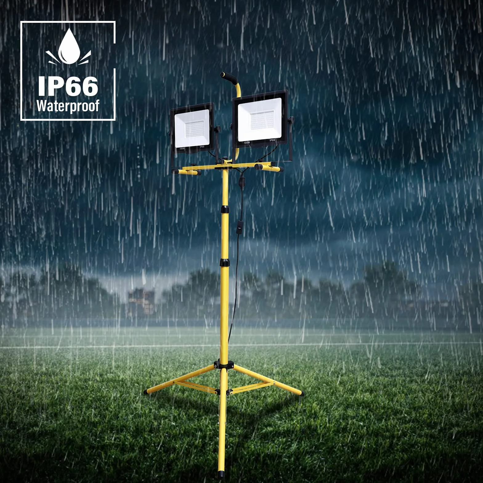 AUXTINGS 2 * 100W Focos LED Exterior Blanco Frío con Trípode Foco de trabajo LED reflector a prueba de agua IP66 para uso en interiores y exteriores garaje, campo de deportes, obra de construcción