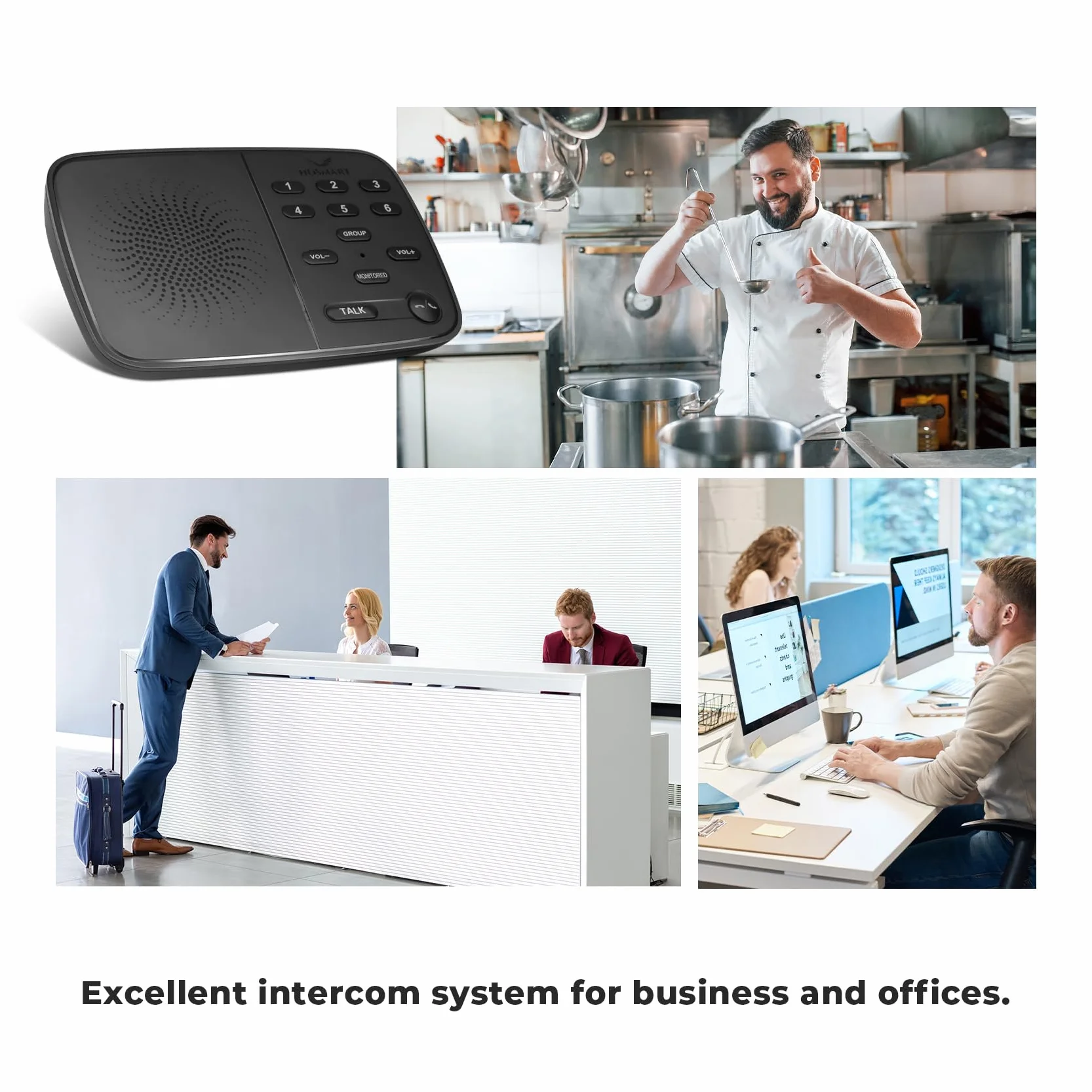 Hosmart UltraSpeak Intercomunicadores inalámbricos para el hogar, totalmente dúplex, alcance de 1200 pies. Sistema de intercomunicación bidireccional en tiempo real de uso comercial. (3 paquetes)