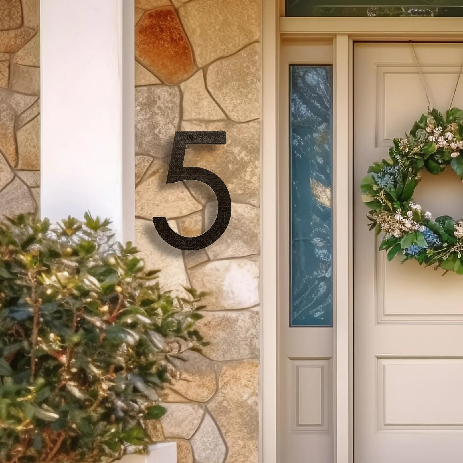 Número Grande para Casa en Negro, 20cm, Placa Flotante de Número de Casa, Número de Calle/Puerta en Plástico ABS Efecto 3D para Oficinas, Buzones, Garajes (Numero 5)