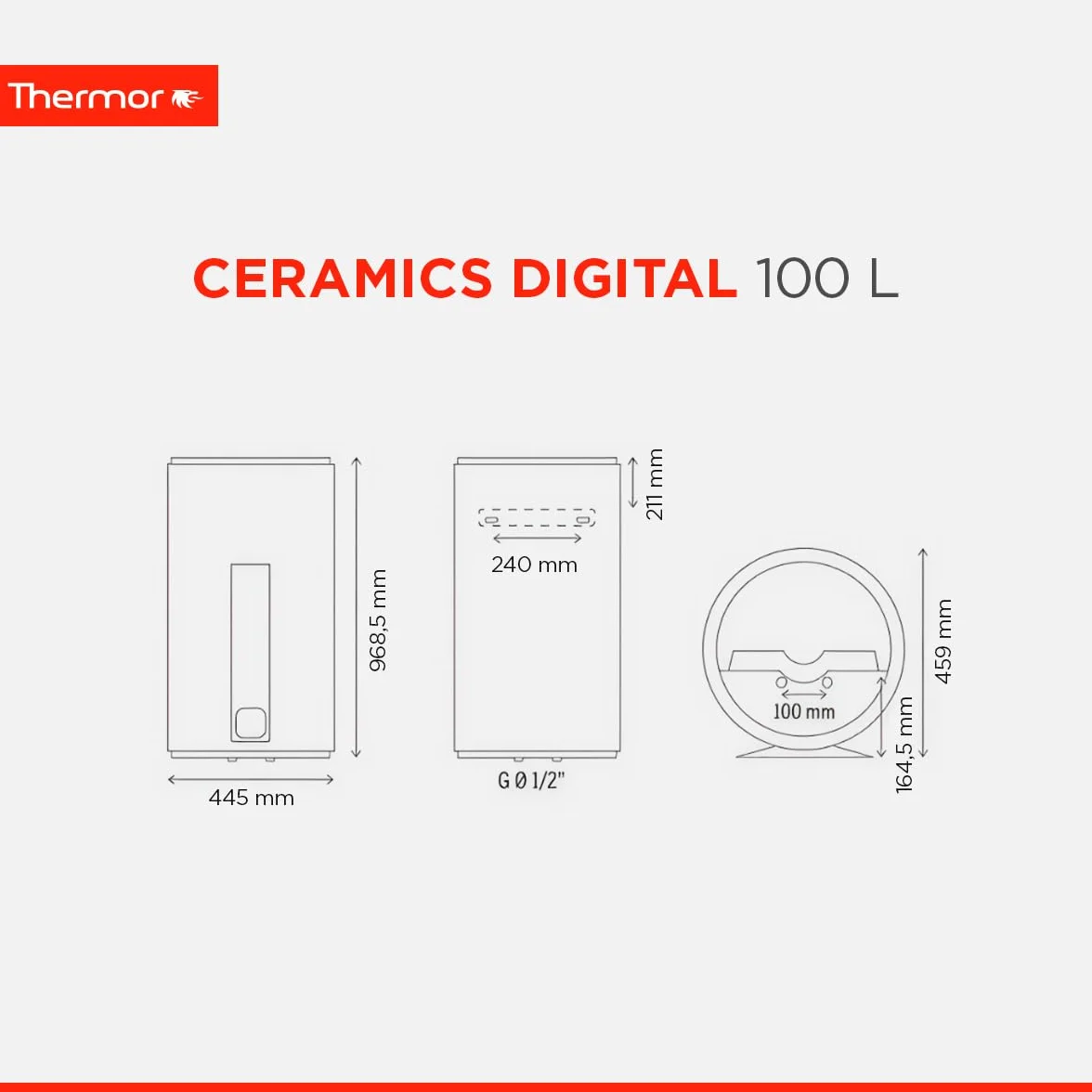 Thermor - Termo Eléctrico Ceramics Digital - Calentador de Agua Eléctrico Vertical de 100 L - 1800W - Resistencia Cerámica Antical - Fácil Instalación - Fabricado para instalación en España