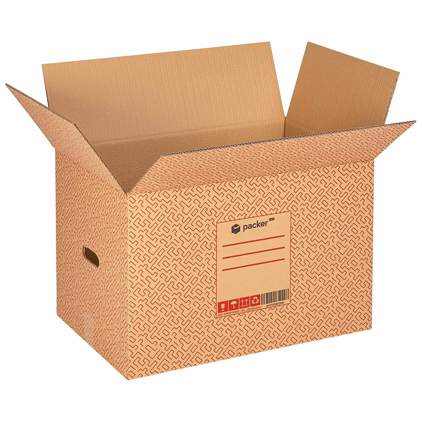 Cajas Carton para Mudanzas Resistentes con Asas Rojas 60x40x40cm