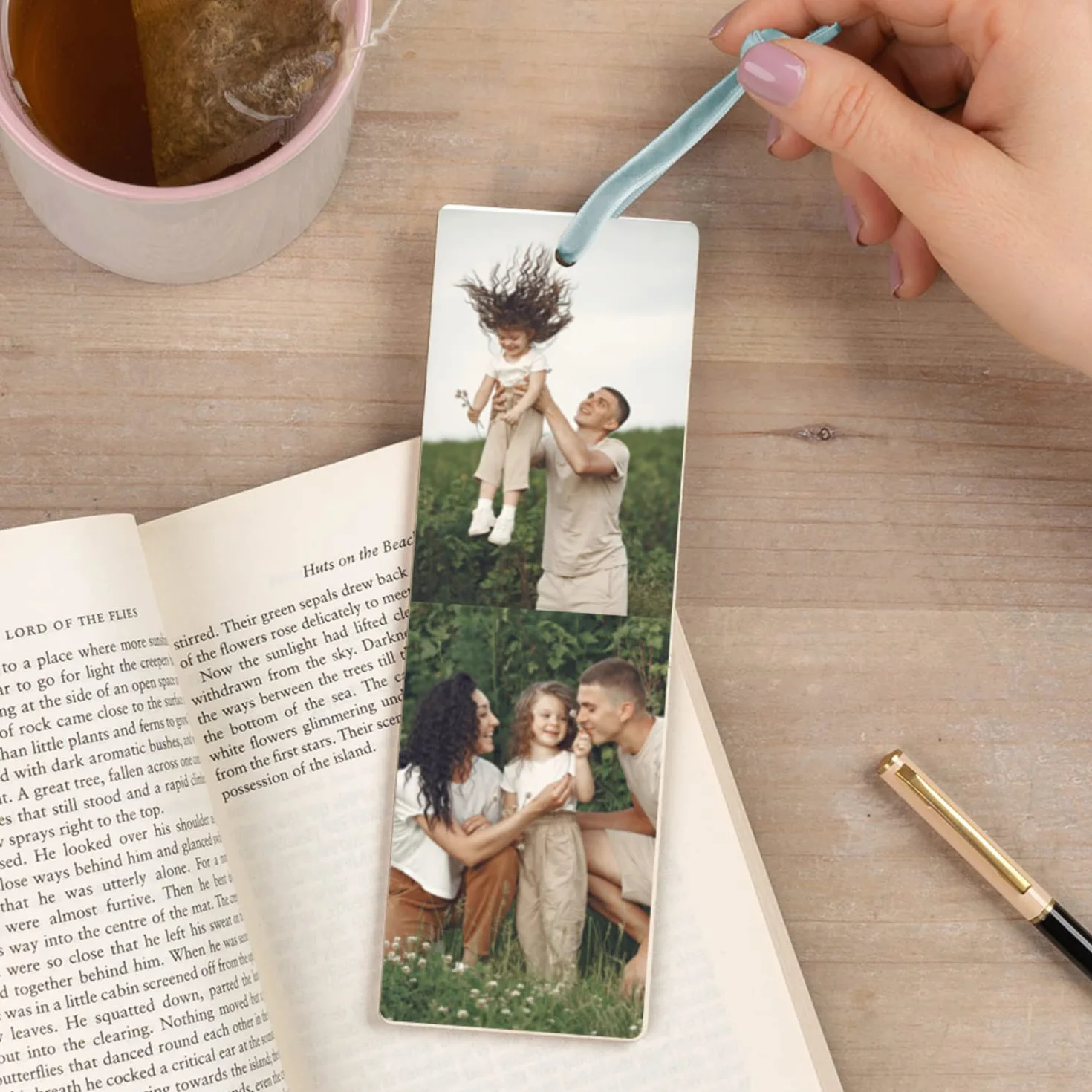 Personalizowany drewniany marker do książek z zdjęciem i tekstem na Prezent Komunię/Baptism