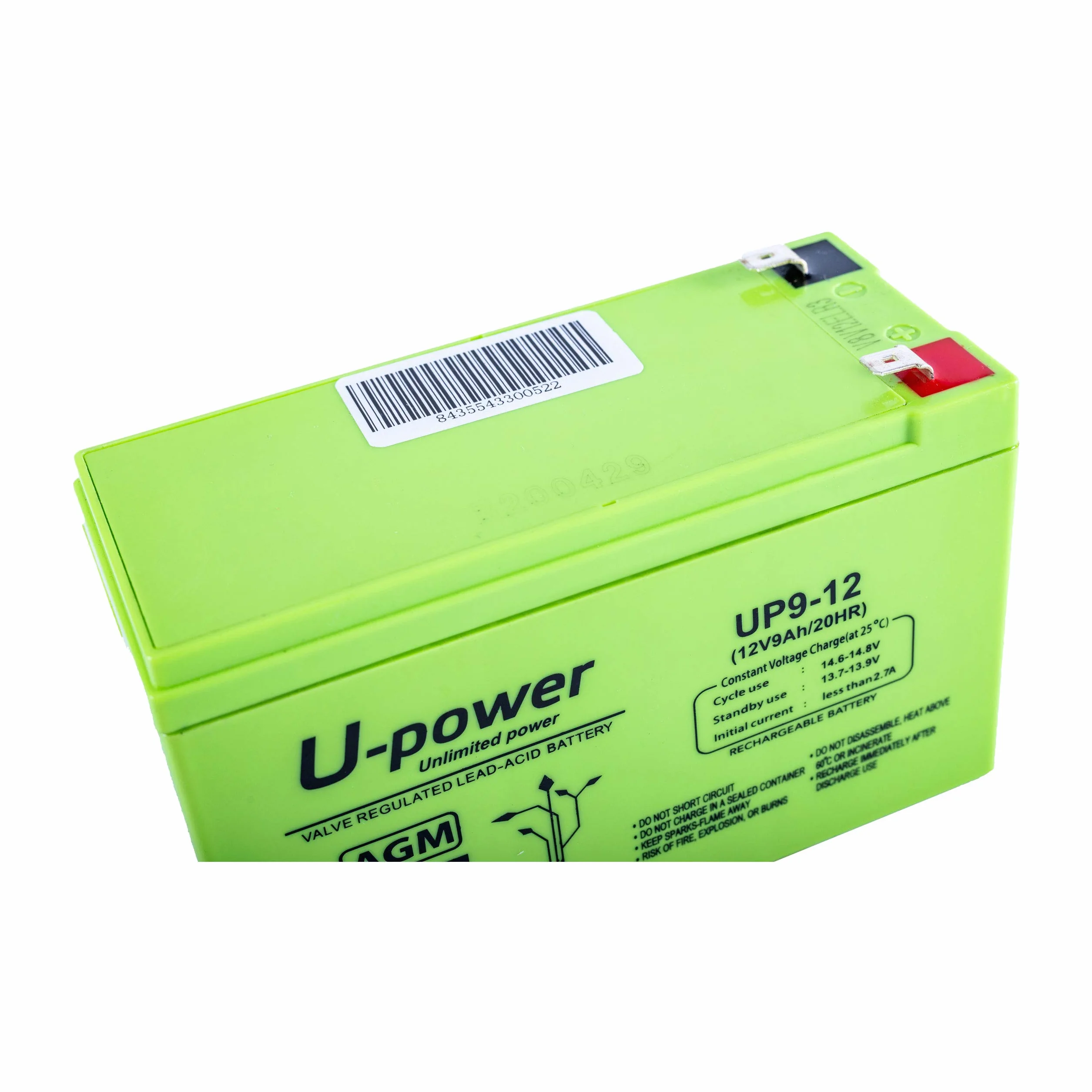 U-Power Batería AGM 12V 9Ah – Sellada Recargable Plomo-Ácido VRLA – para Alarmas, SAI/UPS, Seguridad, Juguetes Eléctricos y Más – Terminal Faston F2 (6.3 mm)