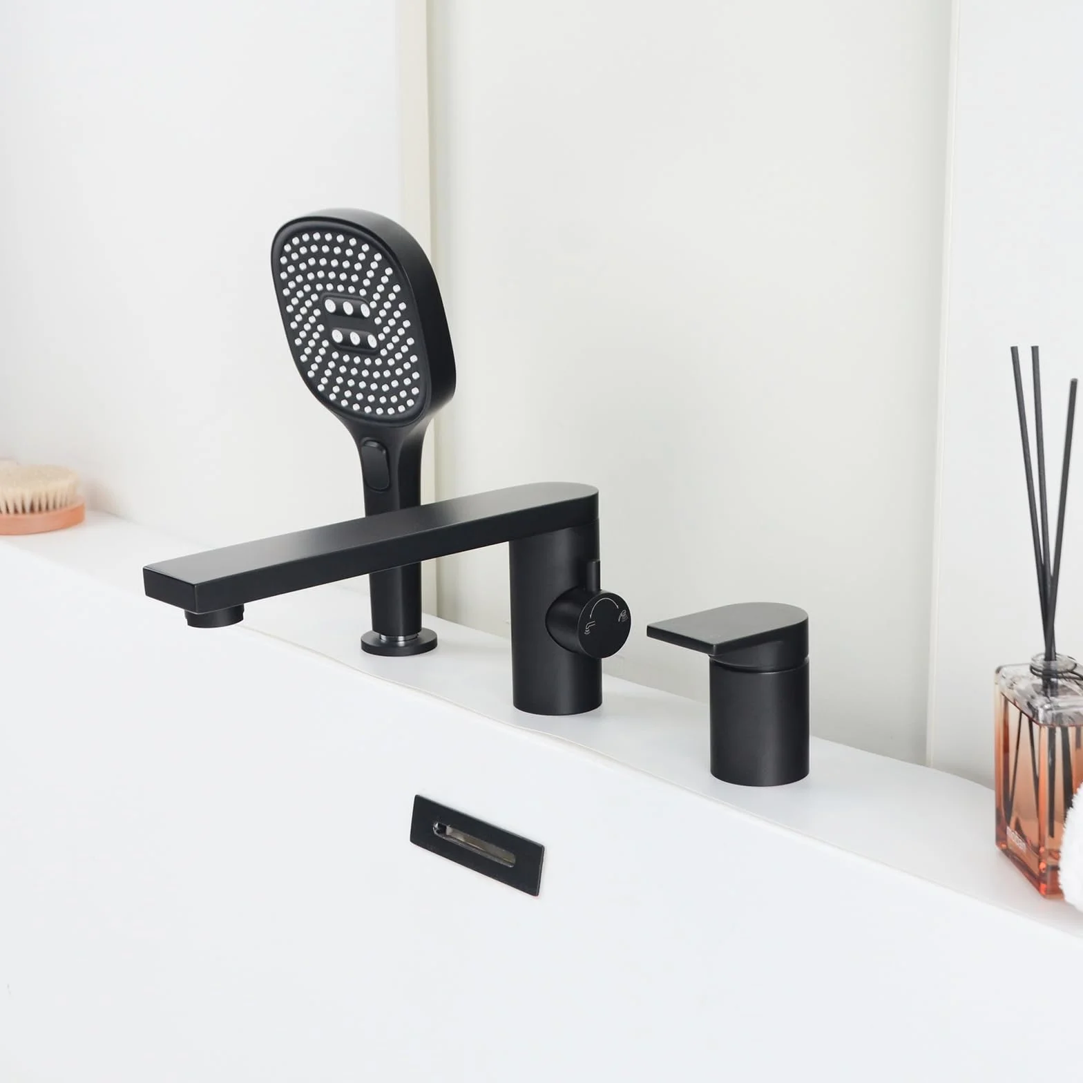 PHASAT Grifo Bañera 3 Orificios Mezclador Latón Negro Mate PTBB20E