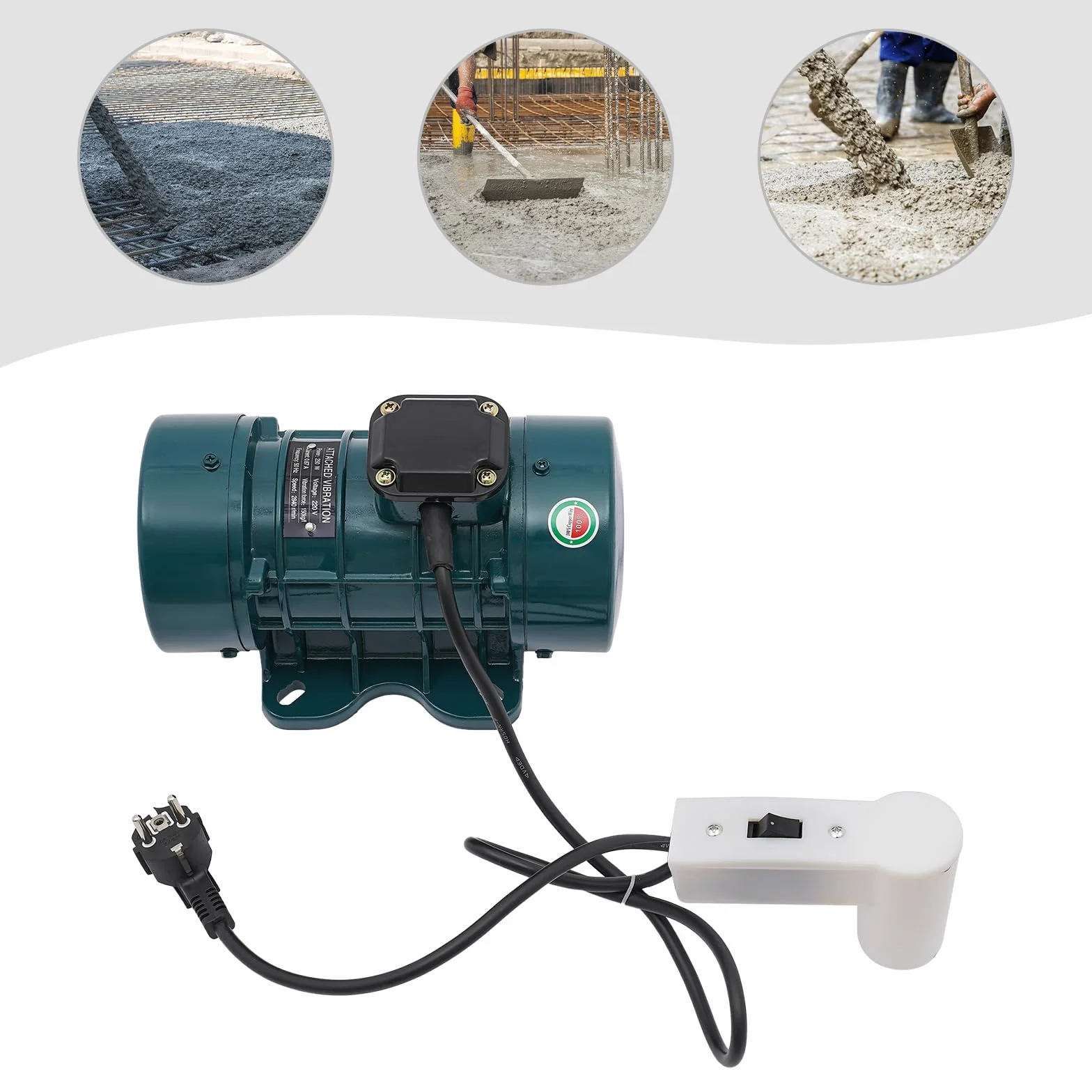 Motor de vibración para hormigón, 250 W, eléctrico para mezcla de hormigón, 2840 rpm, con 150 kg de fuerza de vibración, aluminio, para proyectos de construcción como puentes, vallas, carreteras