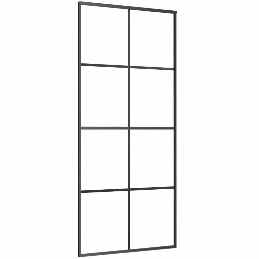 Refined Puerta corredera ESG vidrio y aluminio negro 90x205 cm Negro Transparente