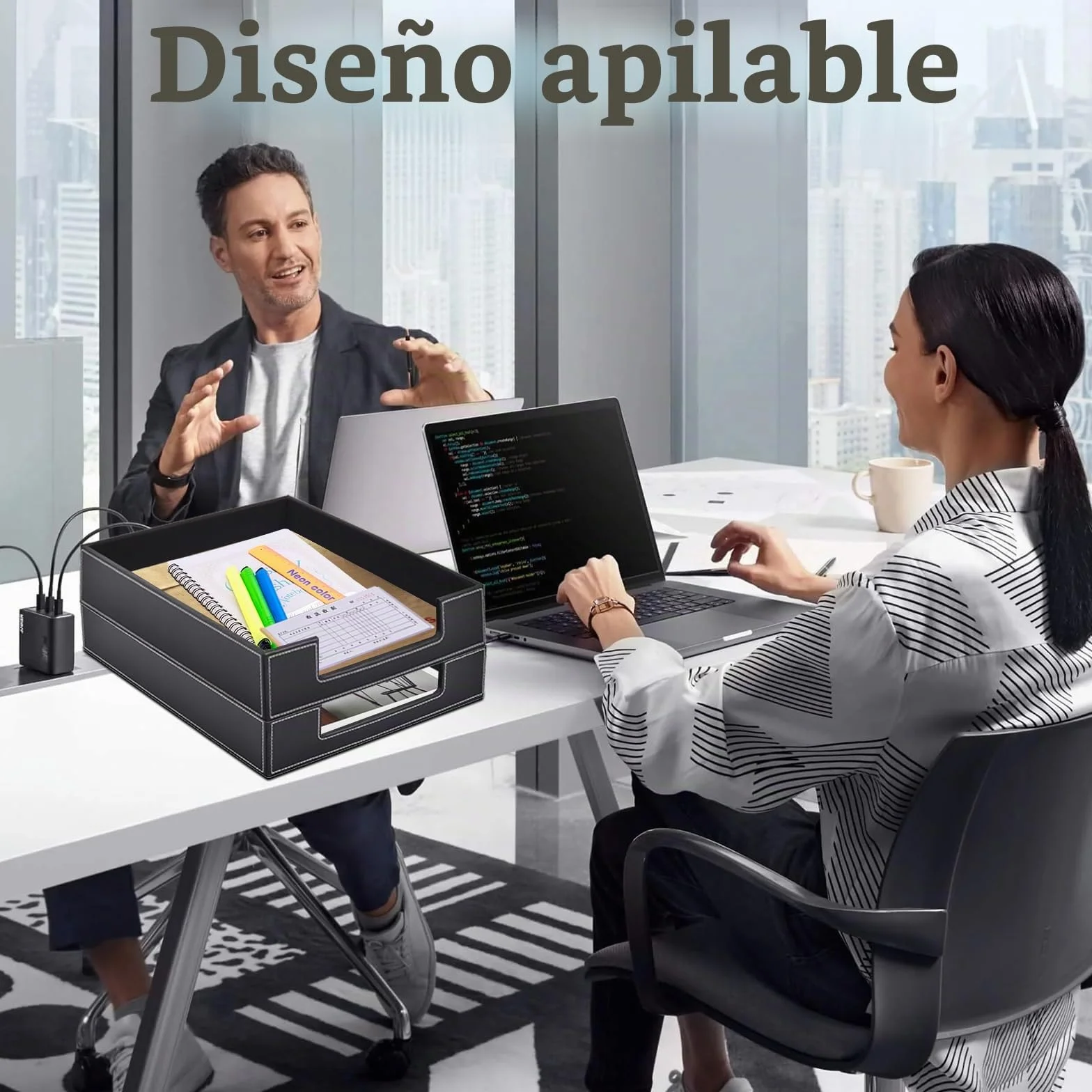 Bandeja de cartas de cuero, organizador de escritorio para suministros de oficina, archivos y revistas